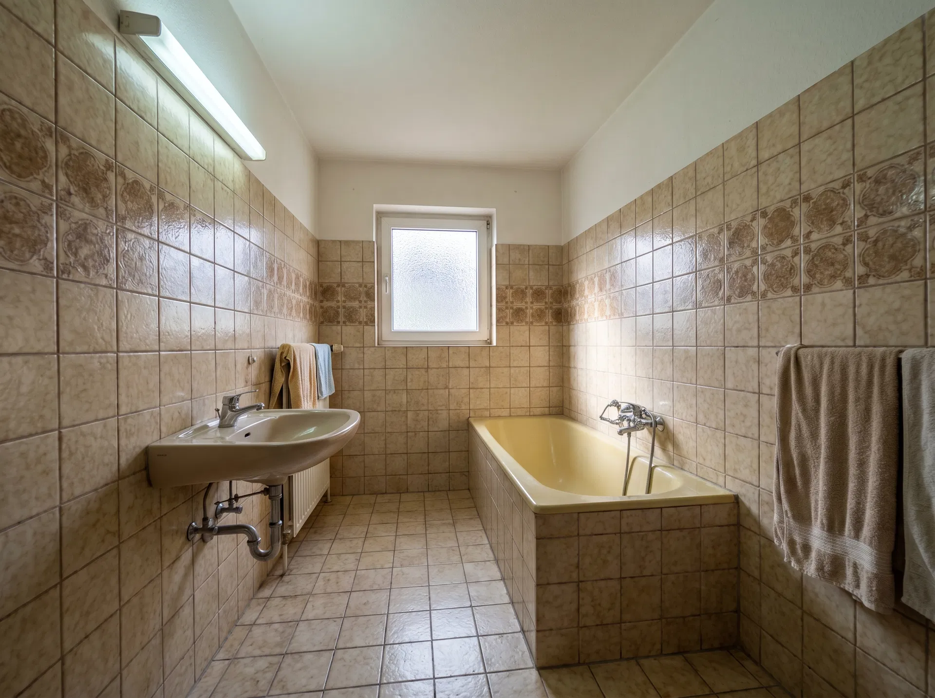 Vorher: Komplettsanierung mit freistehender Badewanne