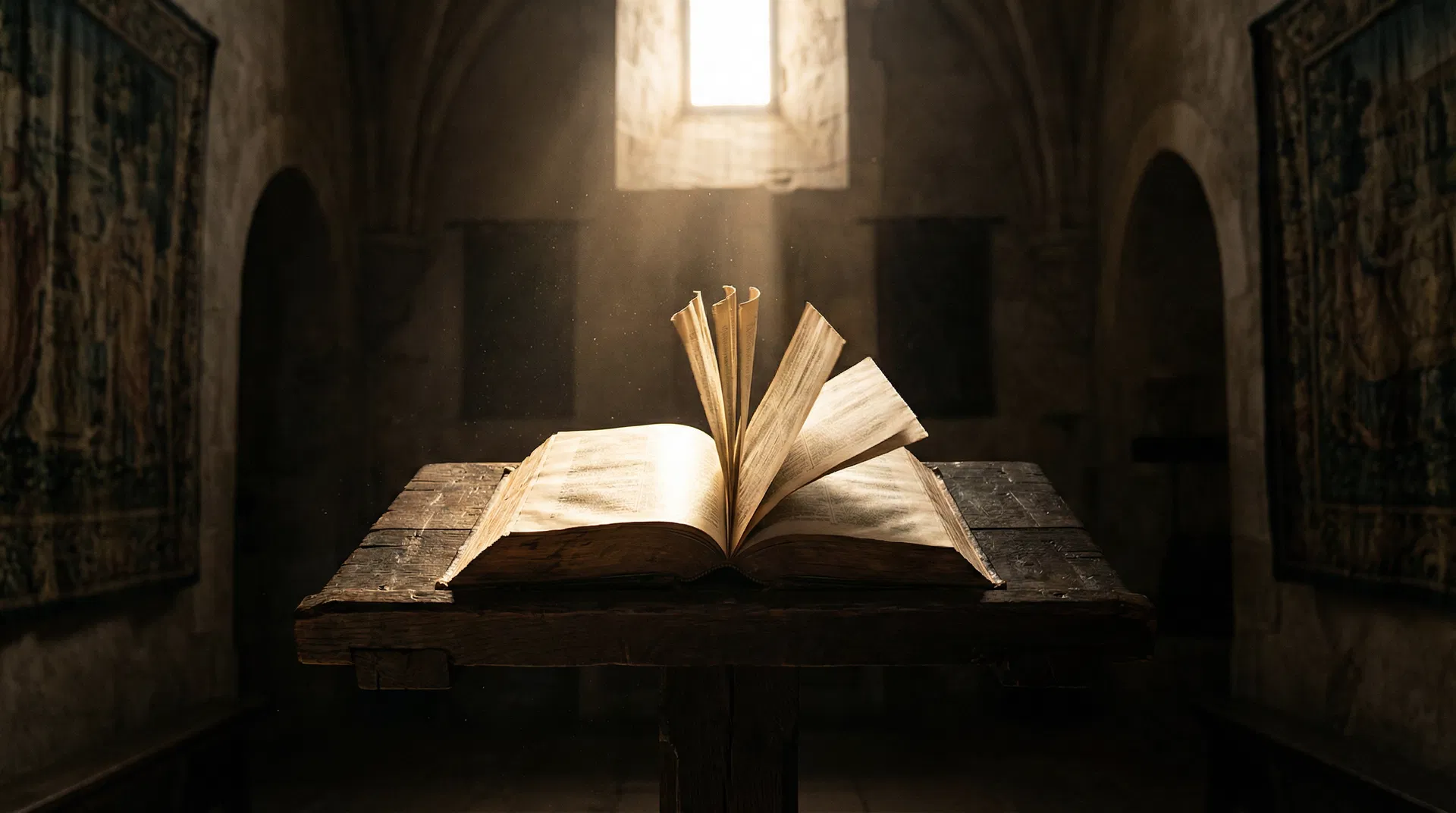 Open Bible illuminated by divine light