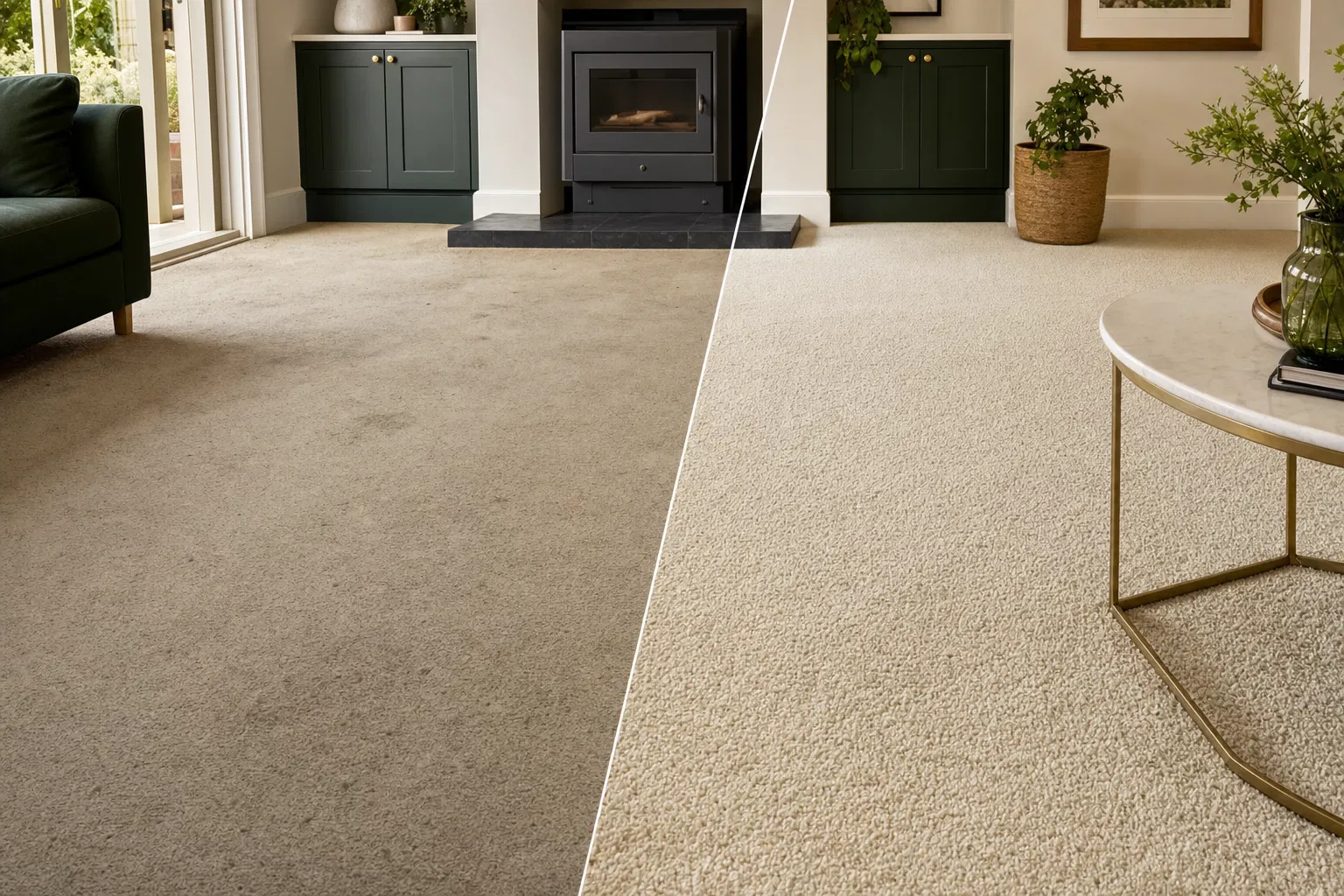 Before and after professional carpet cleaning result