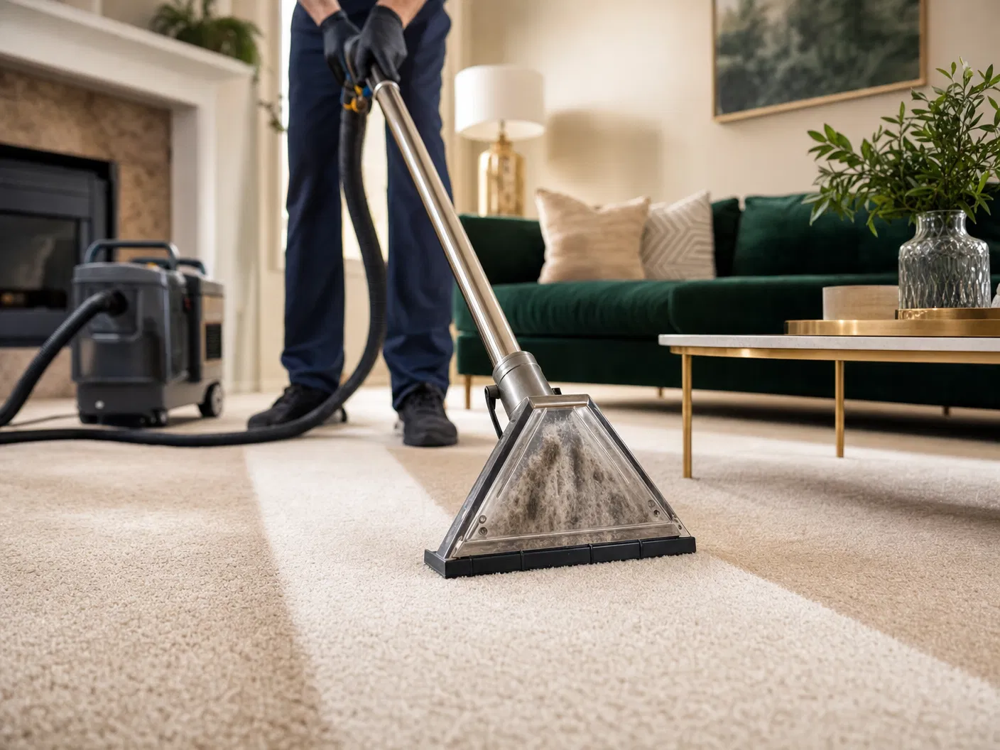 Professional carpet steam cleaning with extraction equipment in a Melbourne home