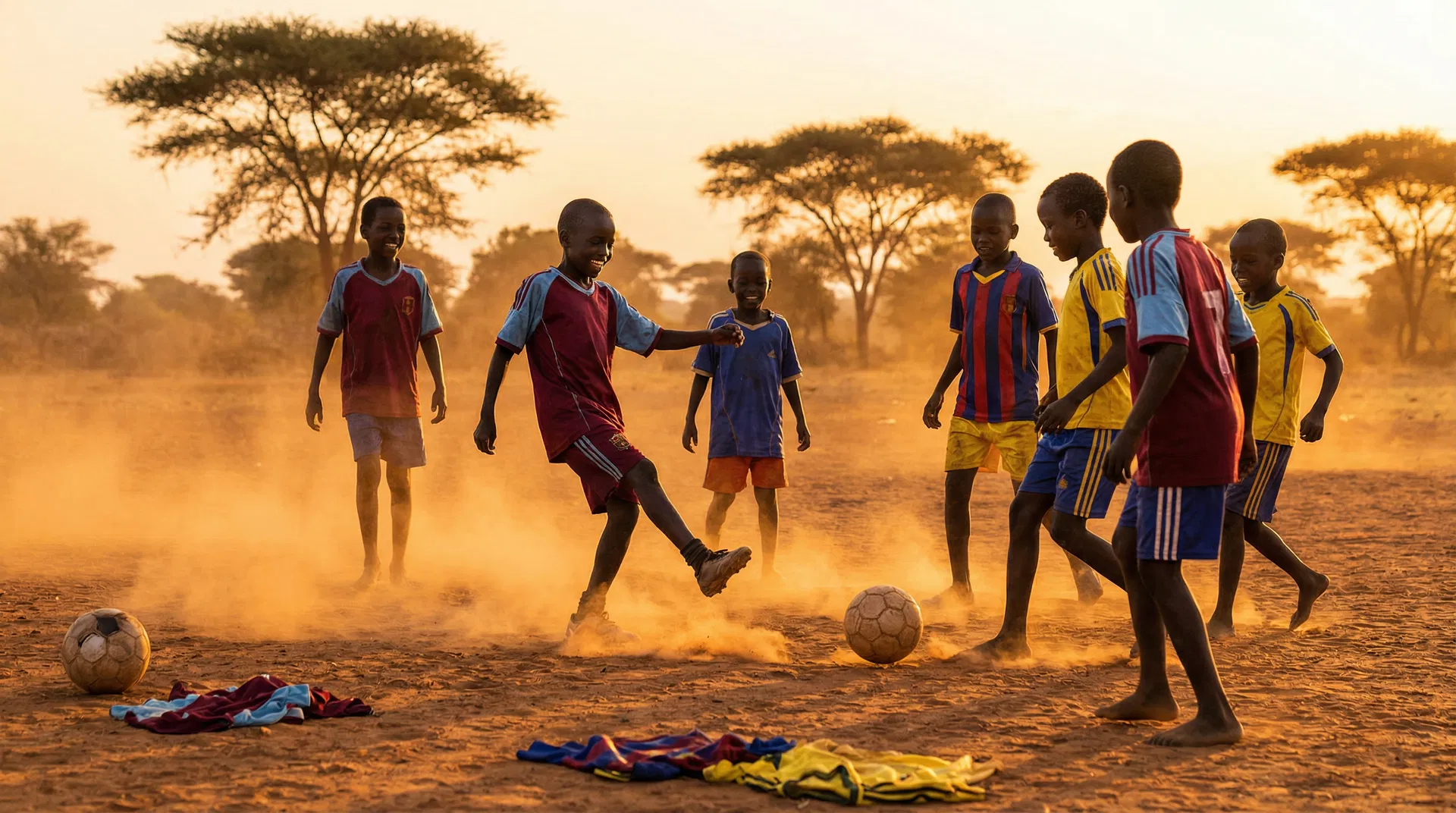 Afrika'da futbol oynayan çocuklar