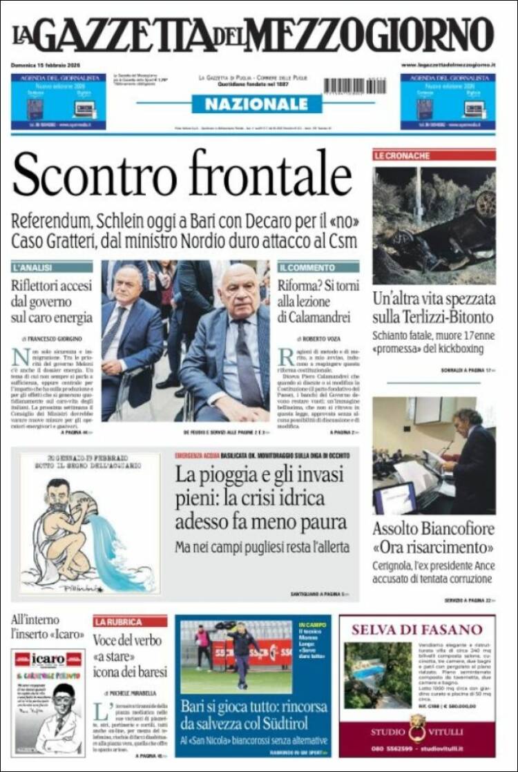 La Gazzetta del Mezzogiorno birinci sayfa
