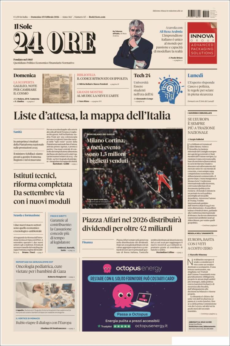 Il Sole 24 ORE birinci sayfa