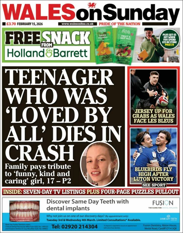 Western Mail birinci sayfa