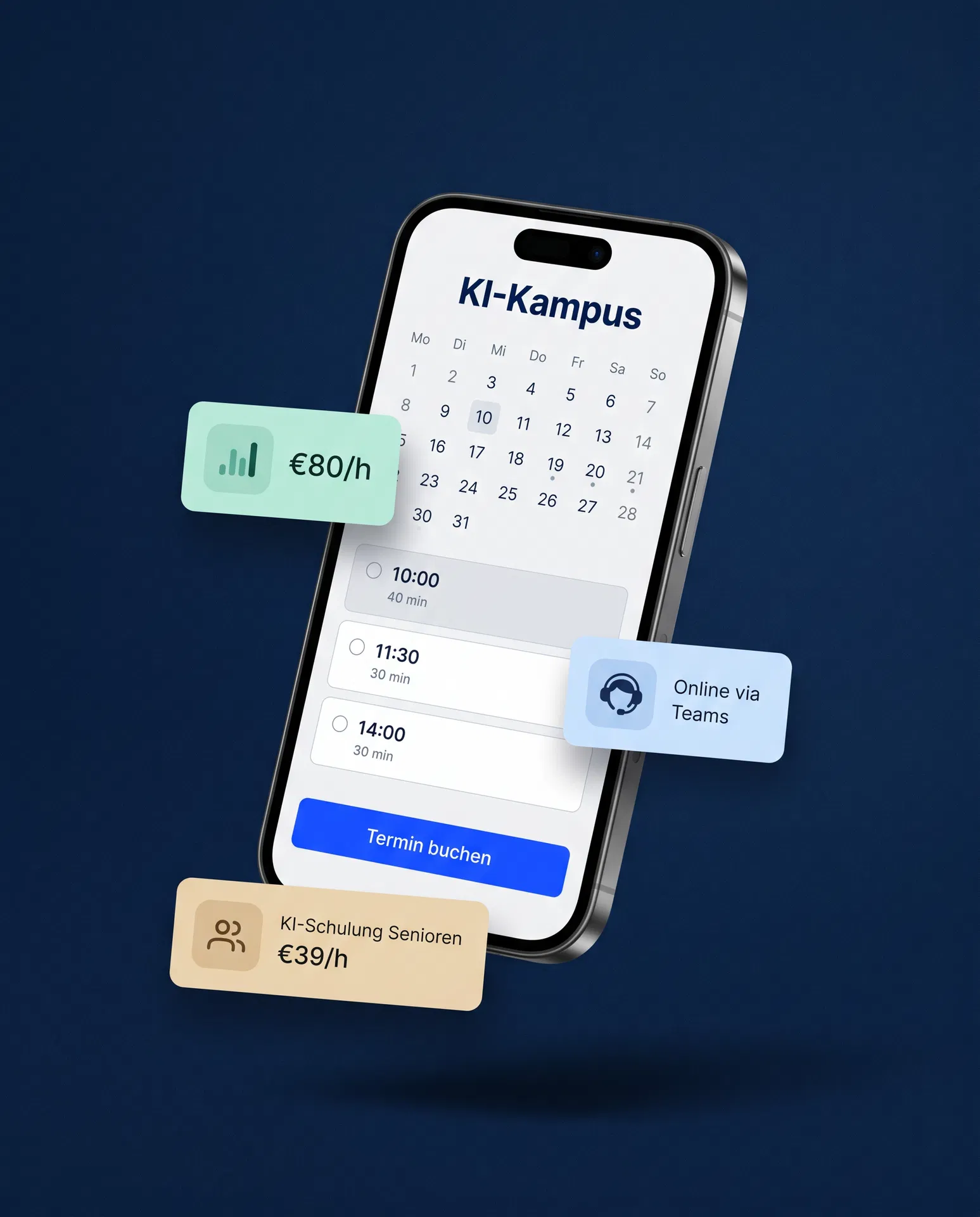 KI-Kampus Buchungs-Vorschau auf dem Smartphone