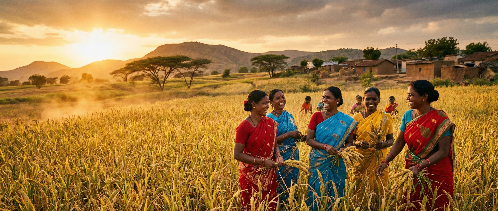 Golden millet fields with women farmers