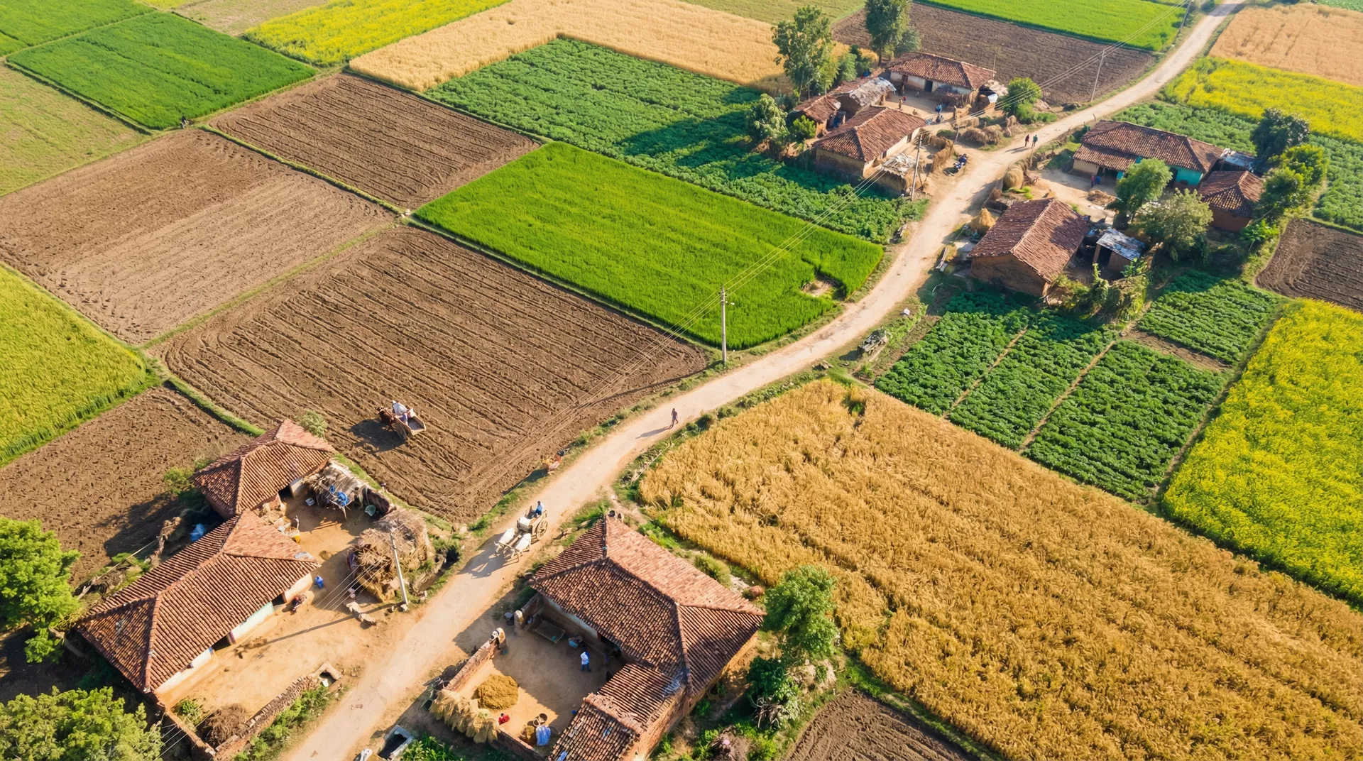 Aerial view of Indian agricultural fields