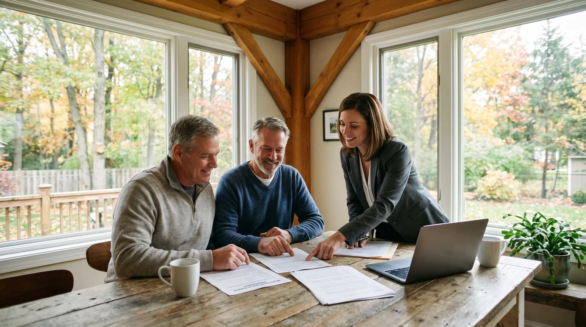 Michigan homeowners reviewing refinance options with a mortgage broker