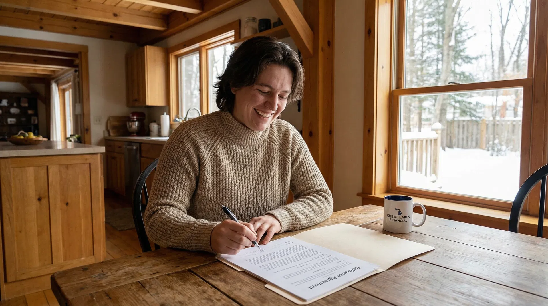 Homeowner signing refinance agreement documents