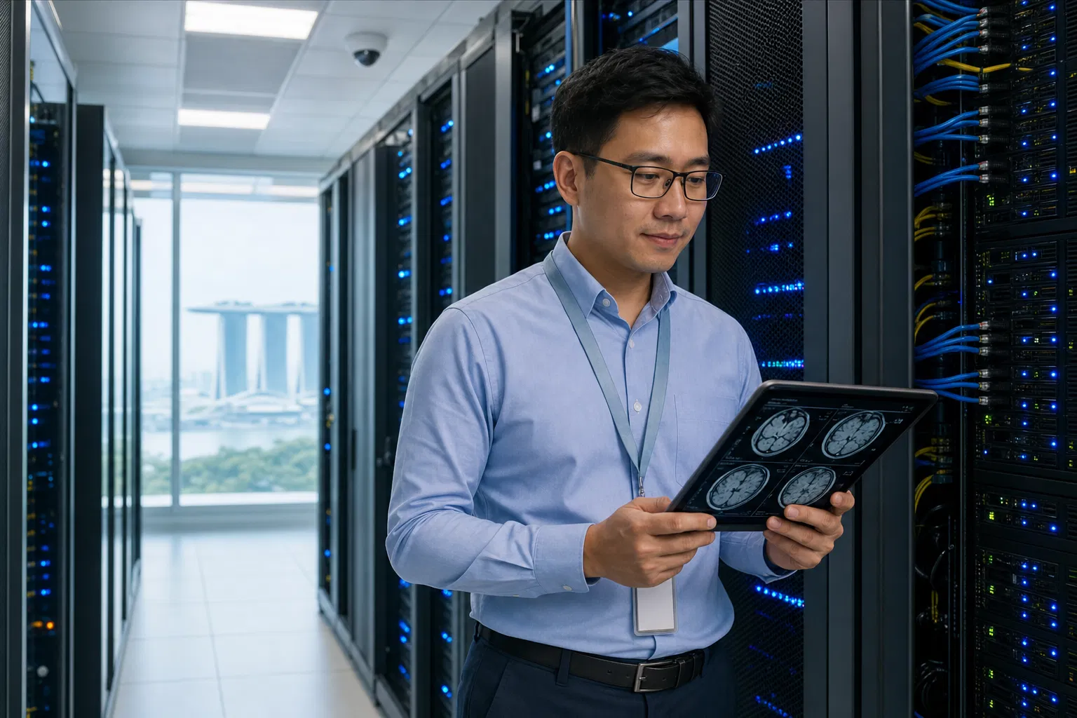 Hospital IT administrator reviewing medical imaging data