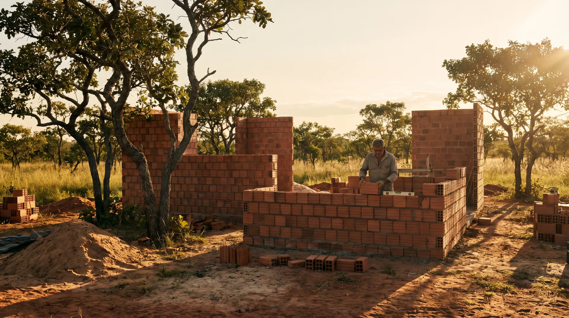 Construção com tijolos ecológicos no cerrado