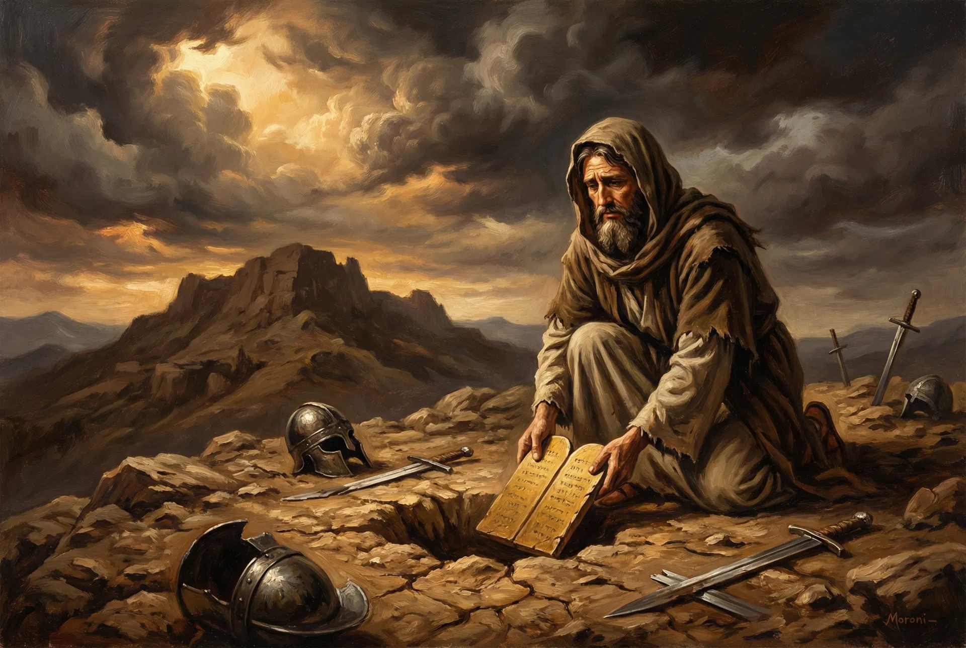 Moroni finishes the record, prophesies latter-day wickedness, and the Book of Mormon's coming forth.