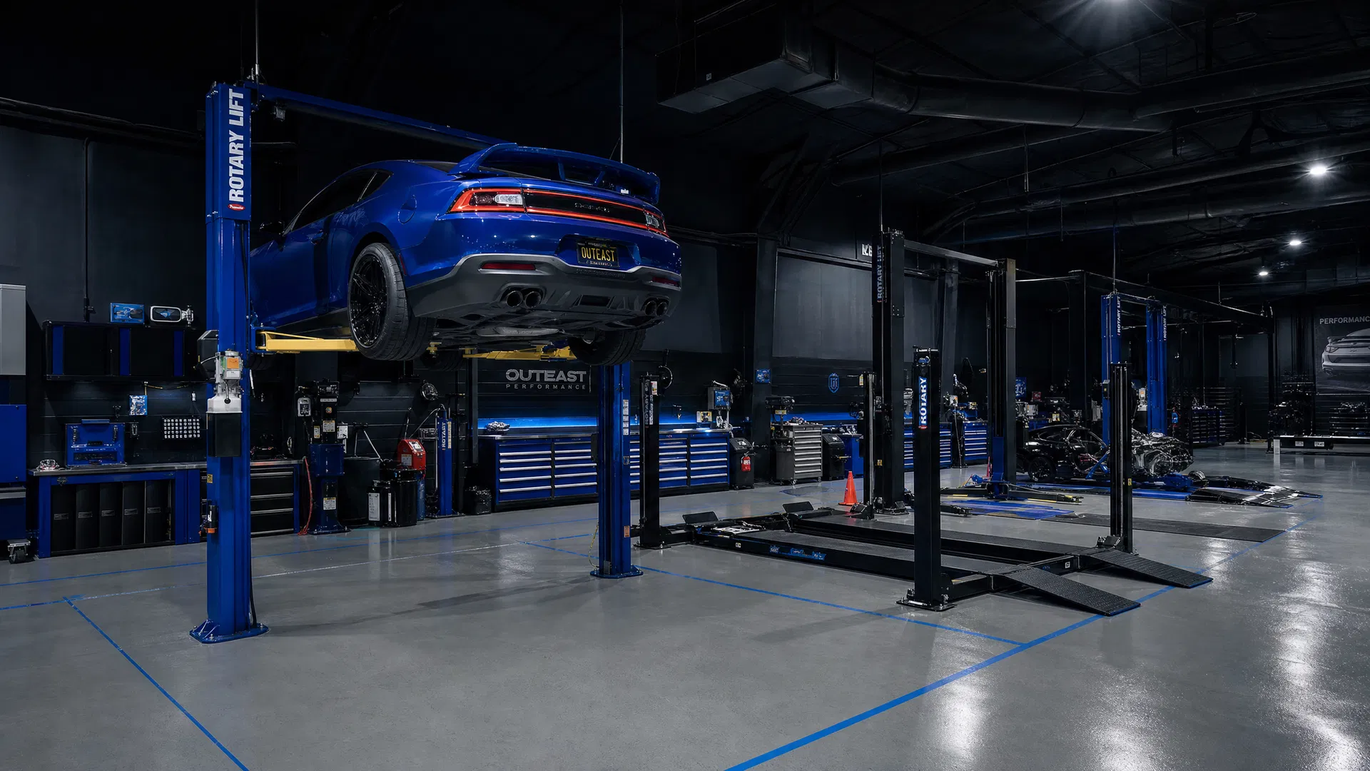 Professional workshop with vehicle hoists