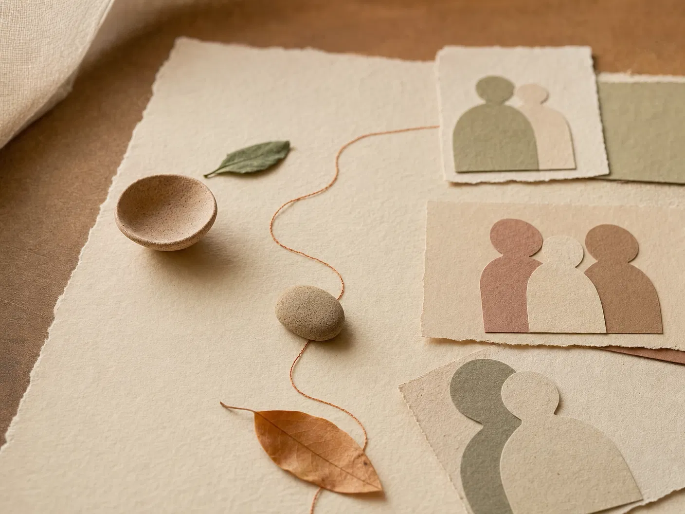 Caminho simbólico em papel representando diferentes trajetórias familiares