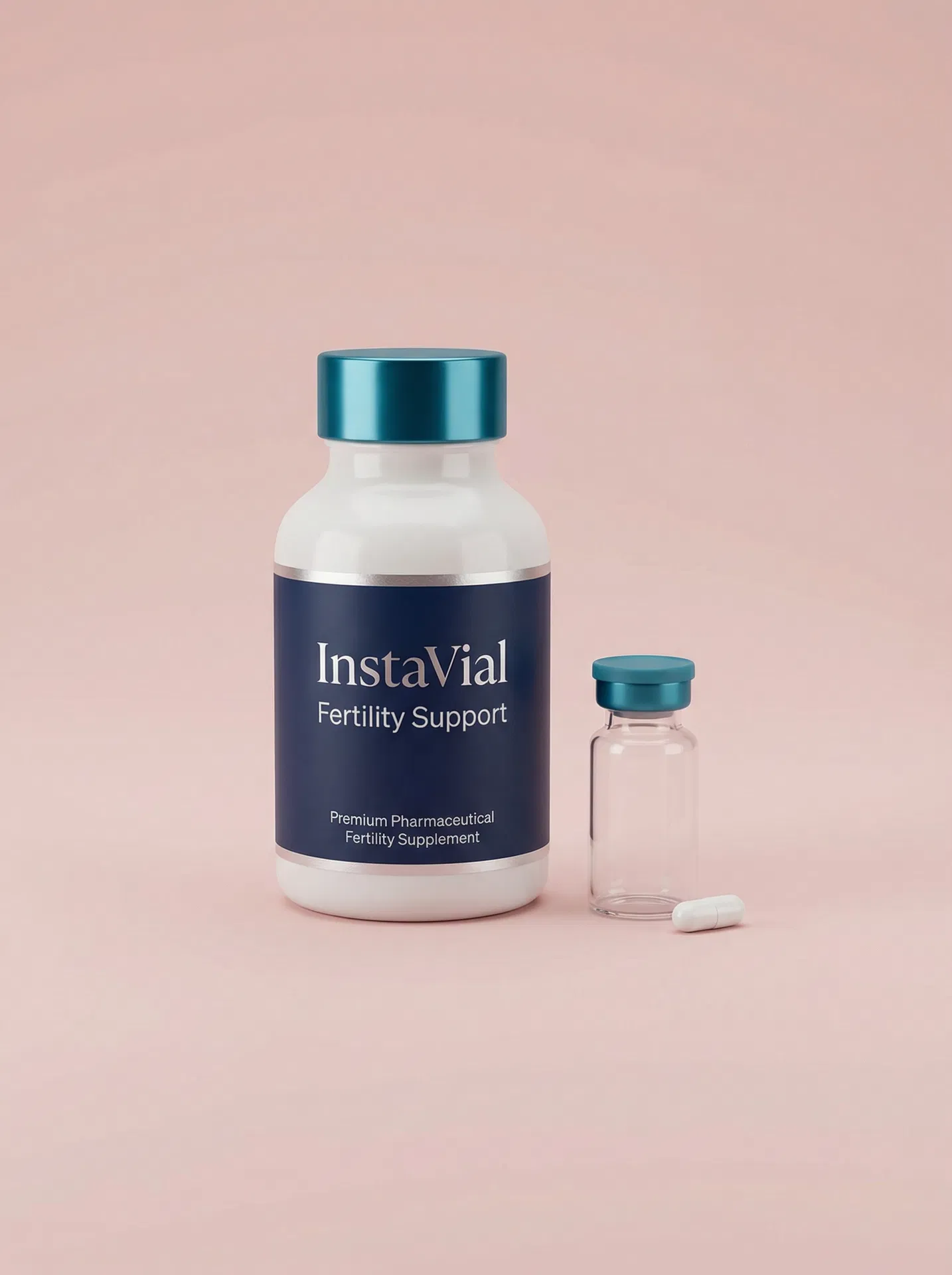 InstaVial Fertility Support supplement bottle and vial product render