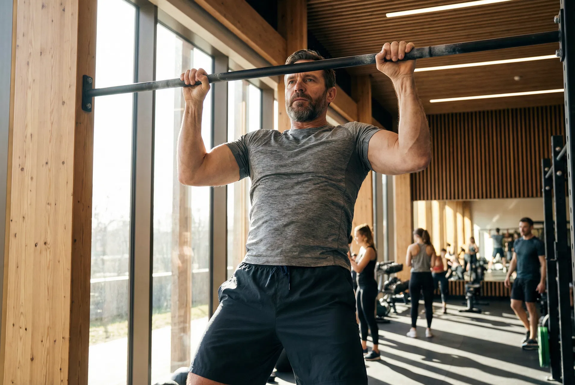 Fit man doing push-ups at home gym