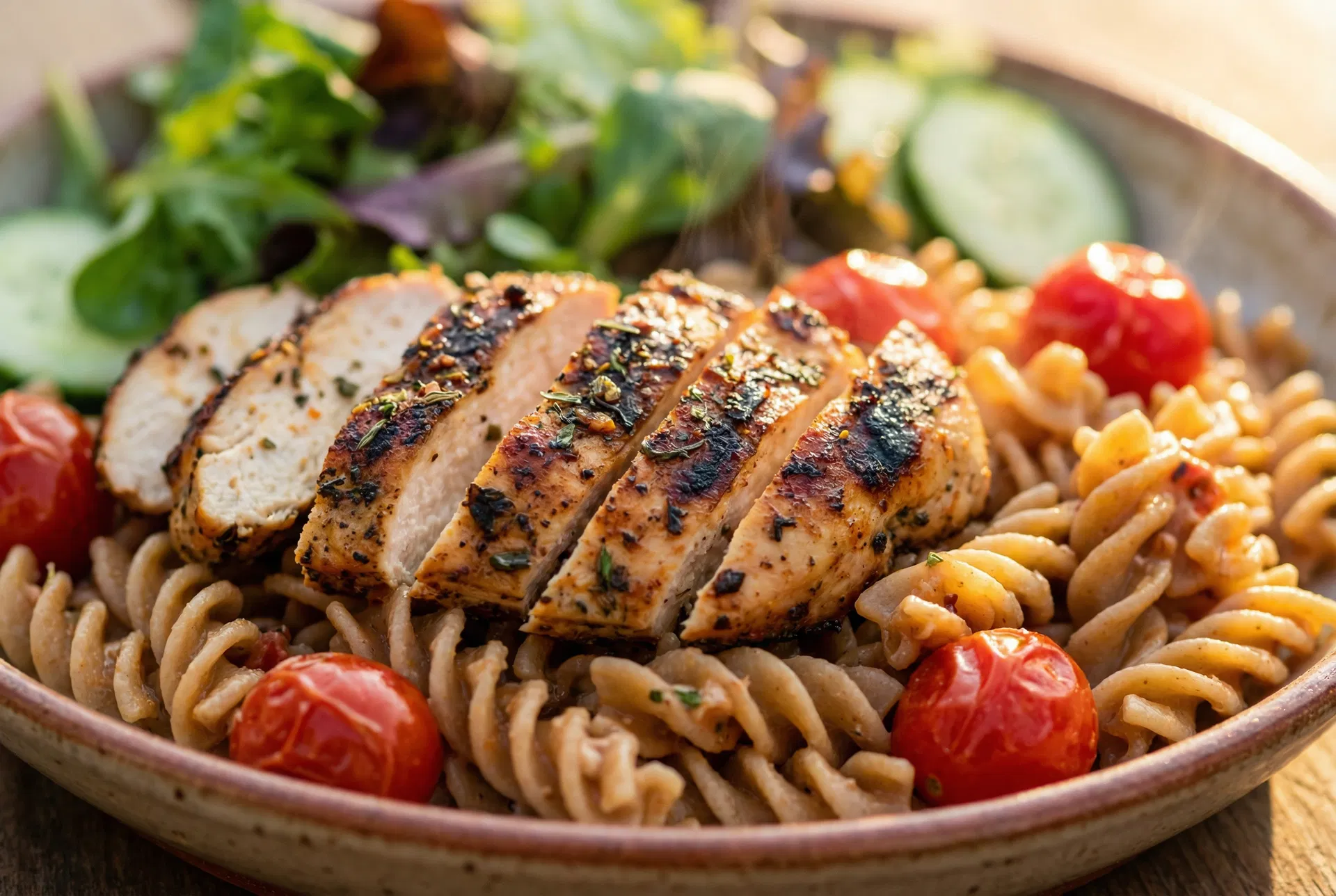 Close-up of a nutritious meal with protein and vegetables
