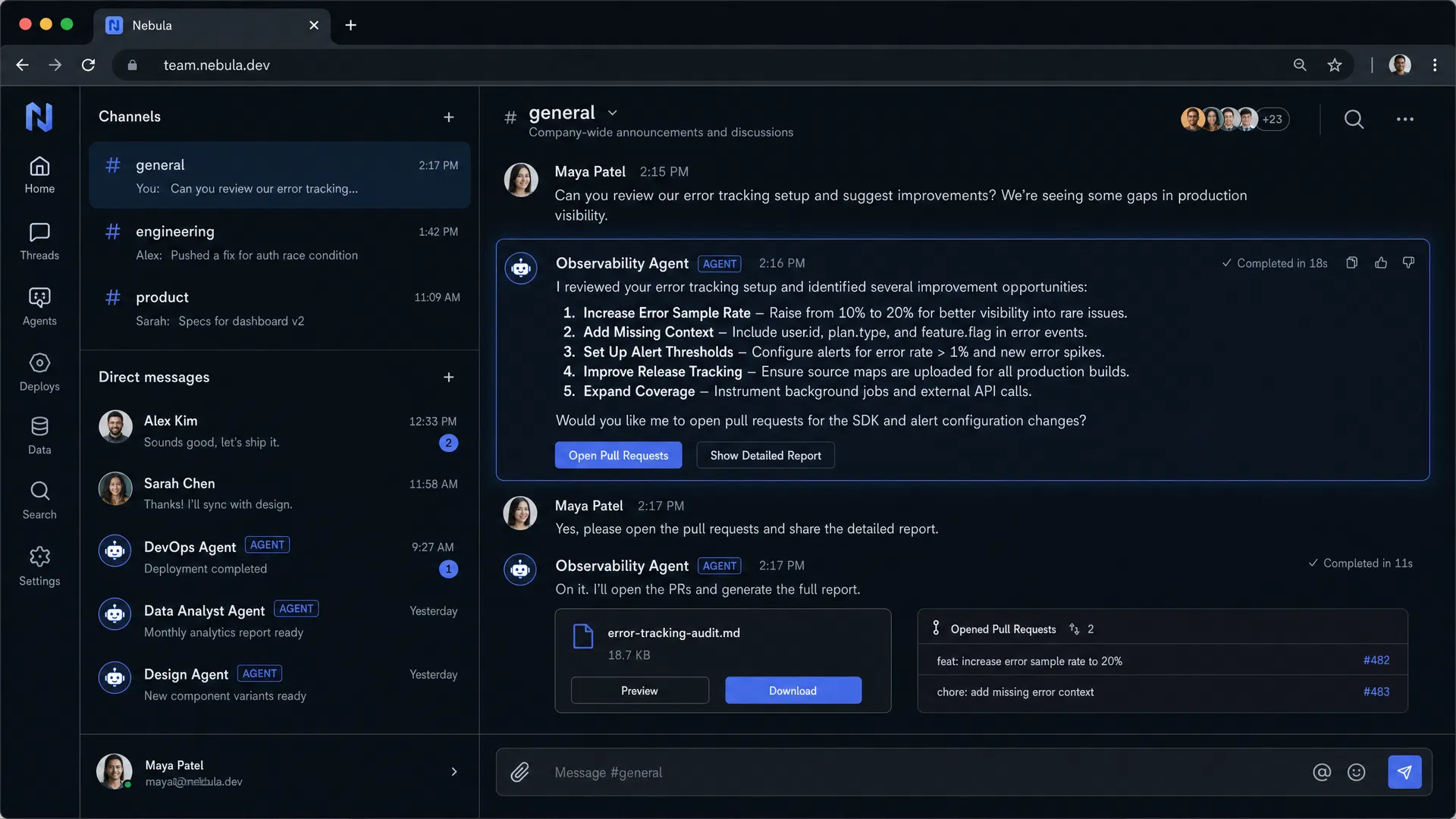 Telefuel workspace — chat with AI agents