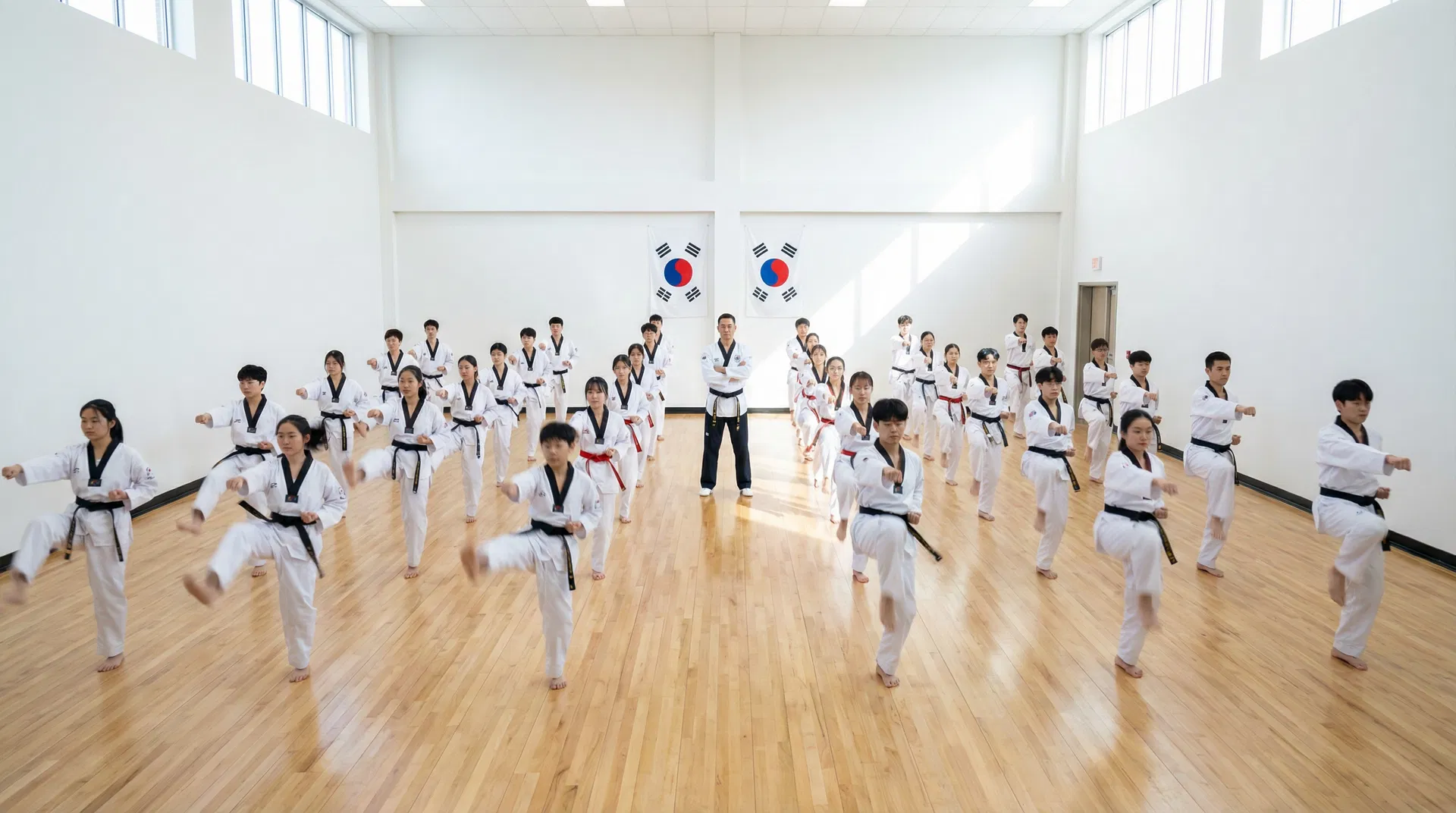 Taekwondo students training