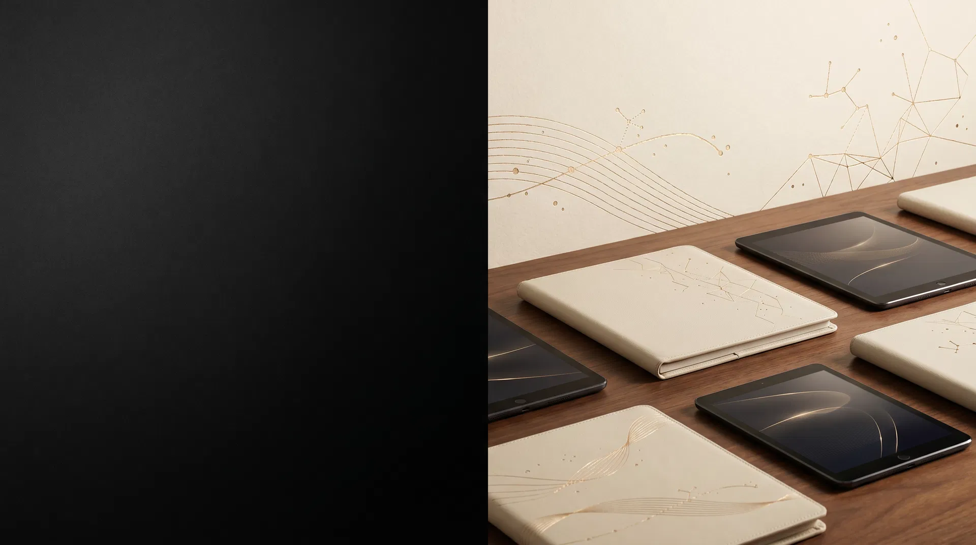 Premium AI4U product folios and digital planning tools on a refined editorial desk.