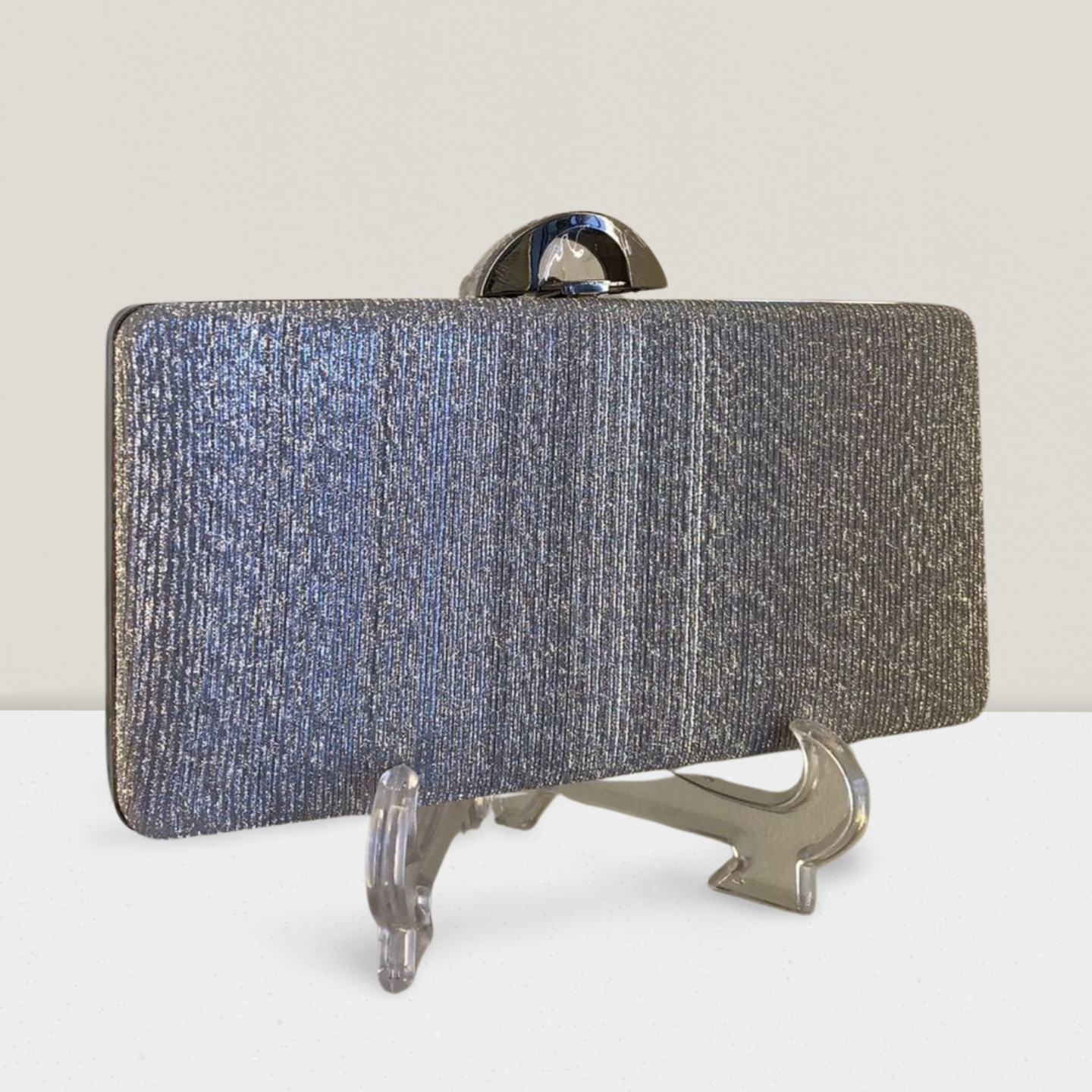 Clutch prata retangular brilho 