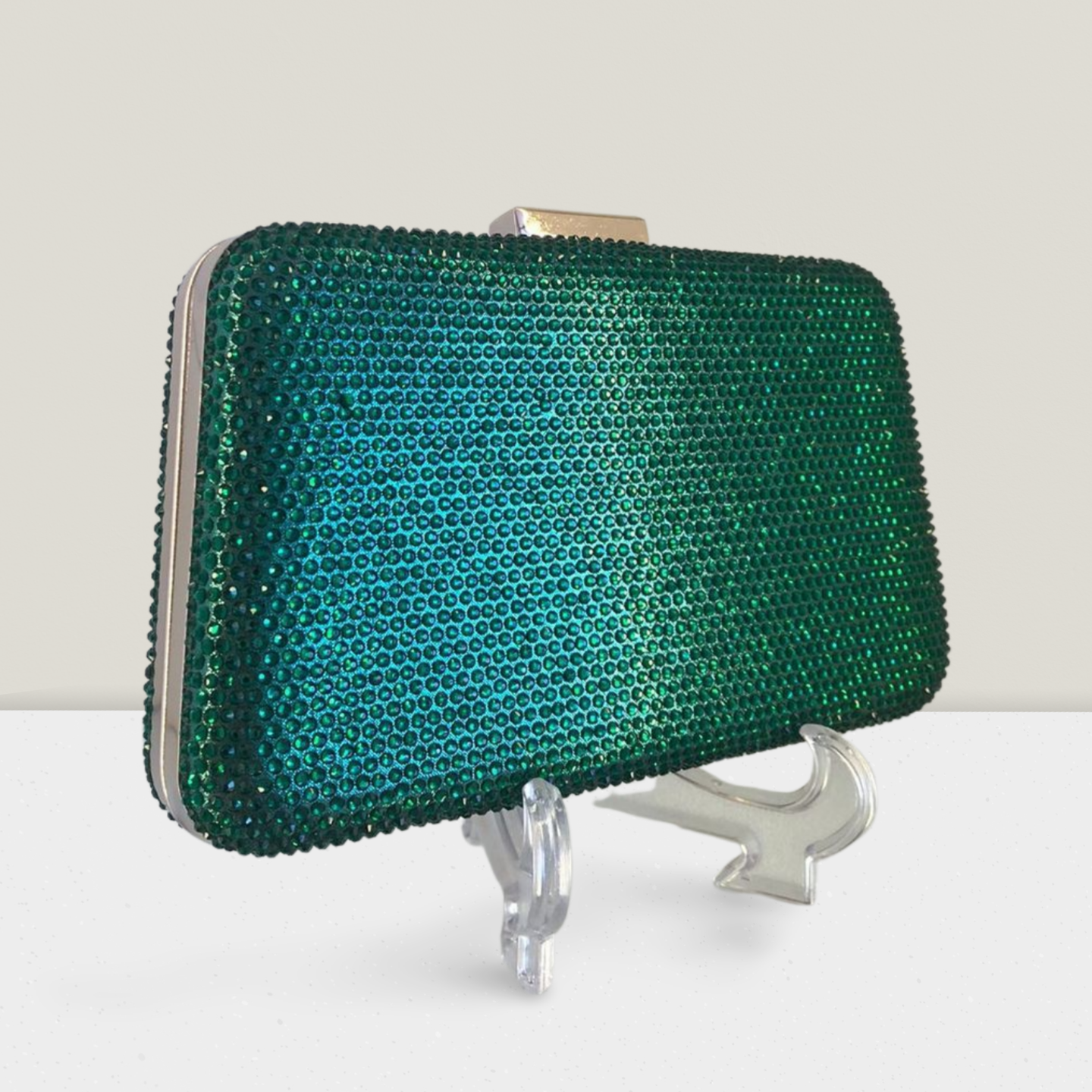 Clutch verde strass fecho quadrado