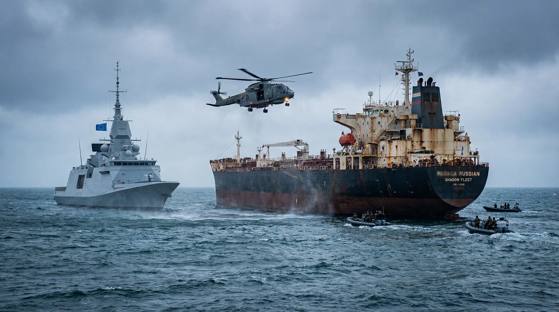 Oil tanker at sea, representing Russia's shadow fleet of aging vessels used to evade sanctions