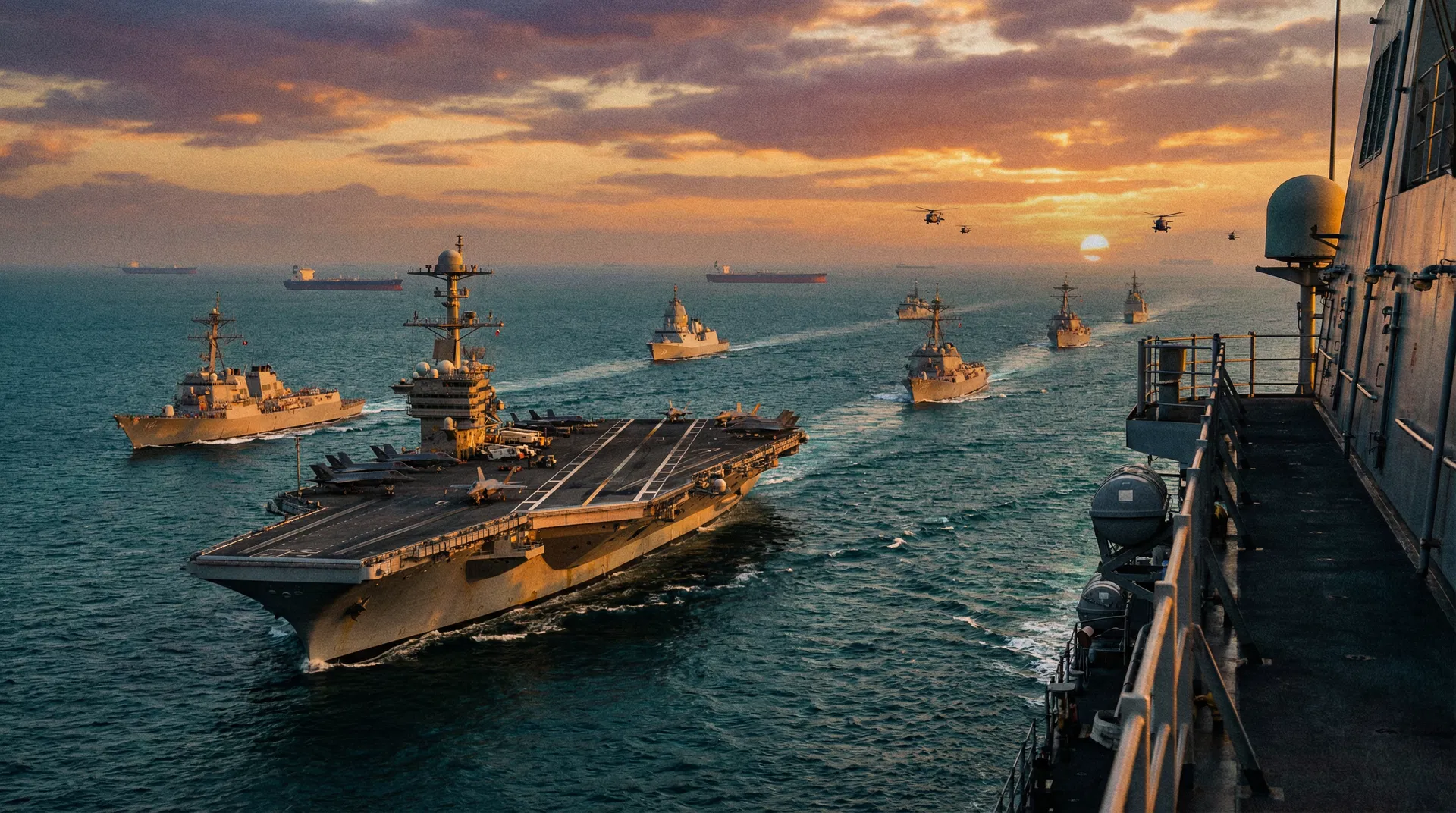 USS Carl Vinson aircraft carrier underway in the Indian Ocean, representing NATO naval power projection
