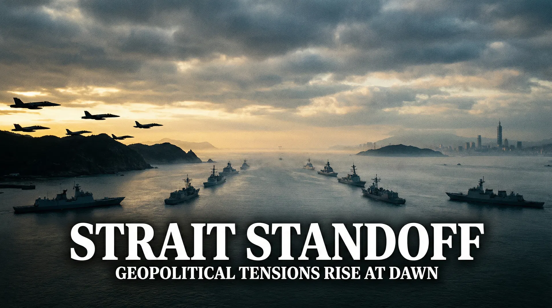 The Taiwan Strait at dawn — a narrow waterway that separates two competing visions of China's future.