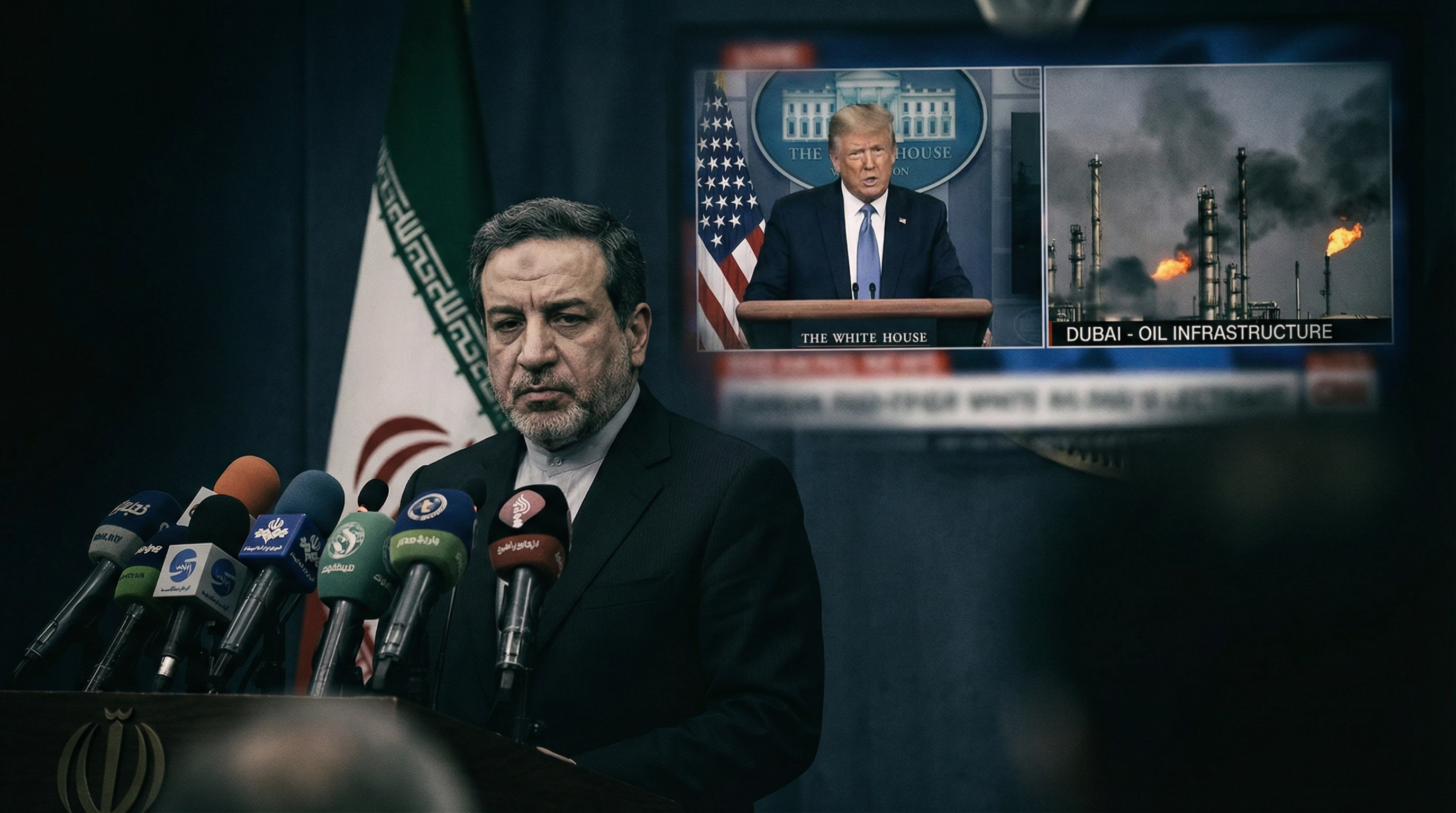 Iranian Foreign Minister Abbas Araghchi addresses international media as the conflict enters its seventeenth day