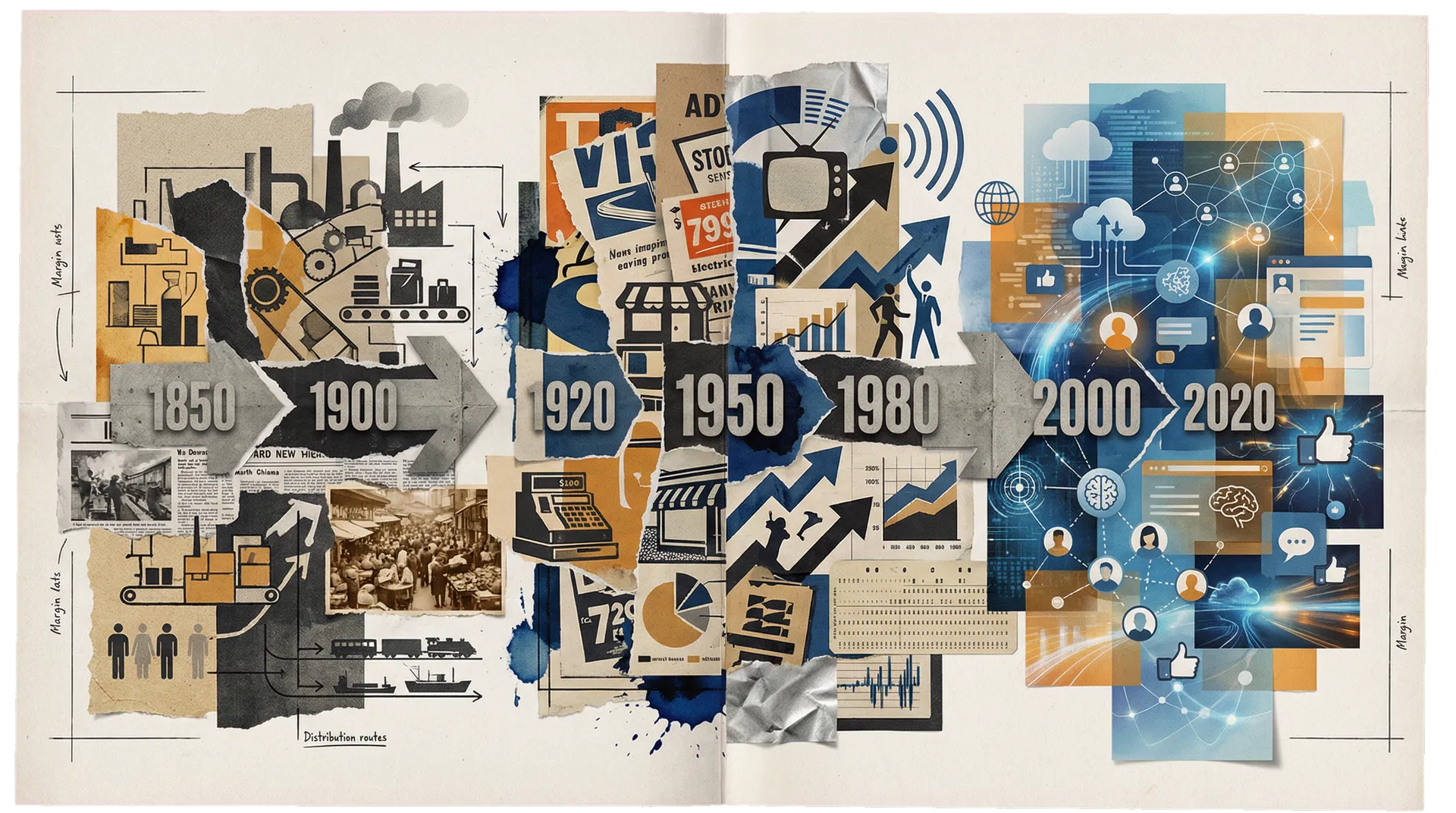 Frise visuelle de l’évolution du marketing du XIXe au XXIe siècle