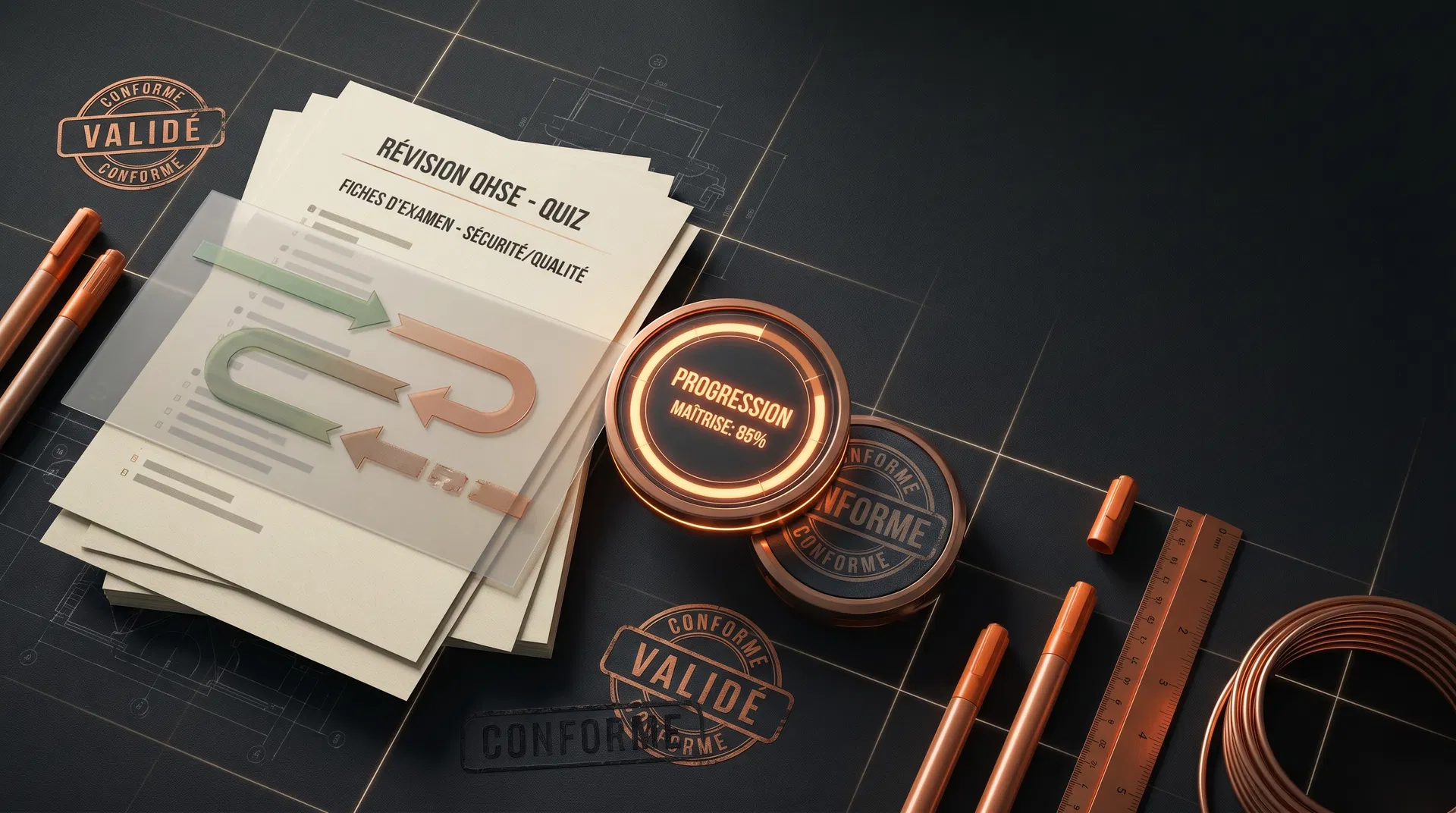 Illustration éditoriale d’un poste de révision QHSE