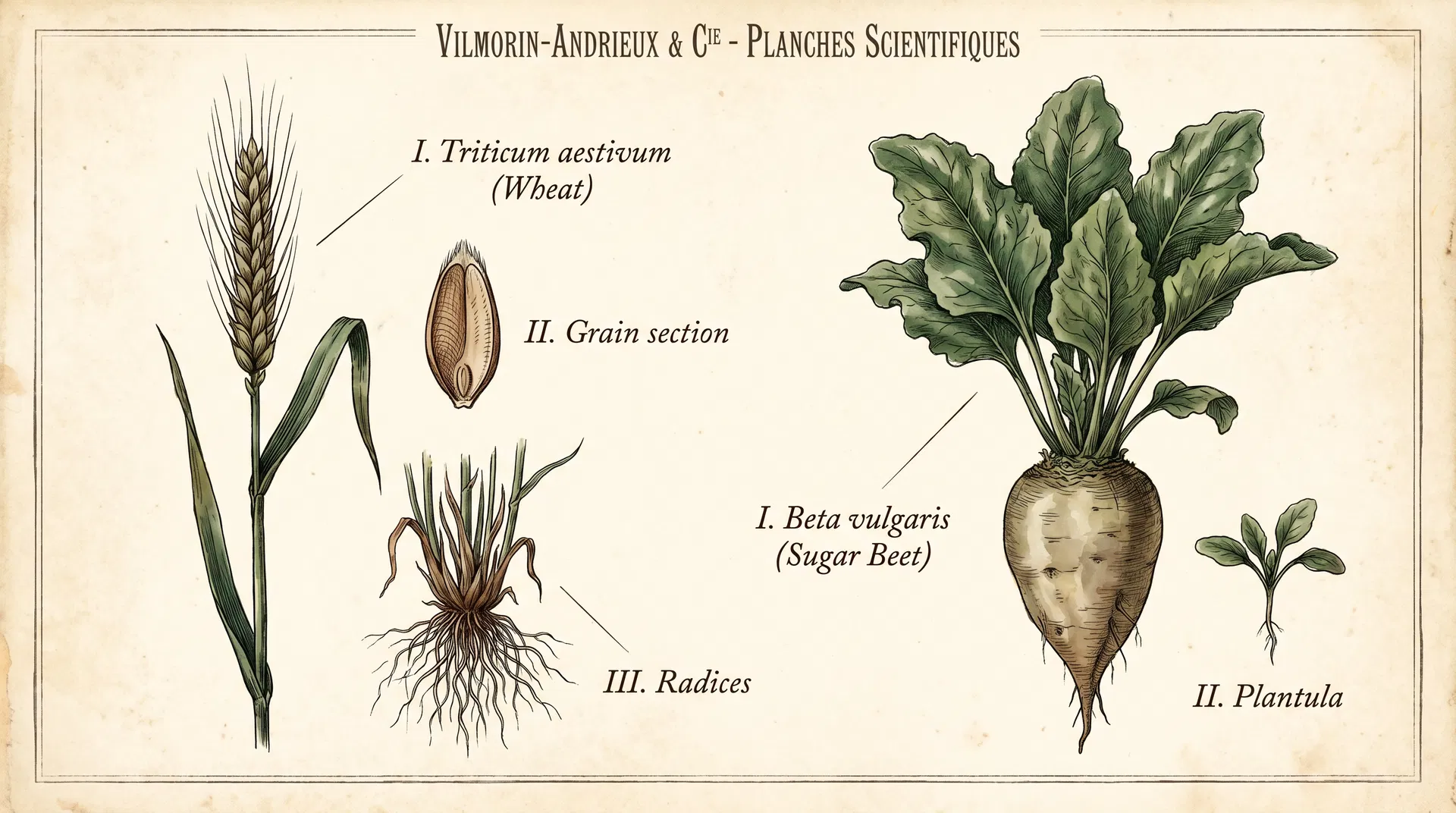 Planche botanique - Triticum aestivum et Beta vulgaris