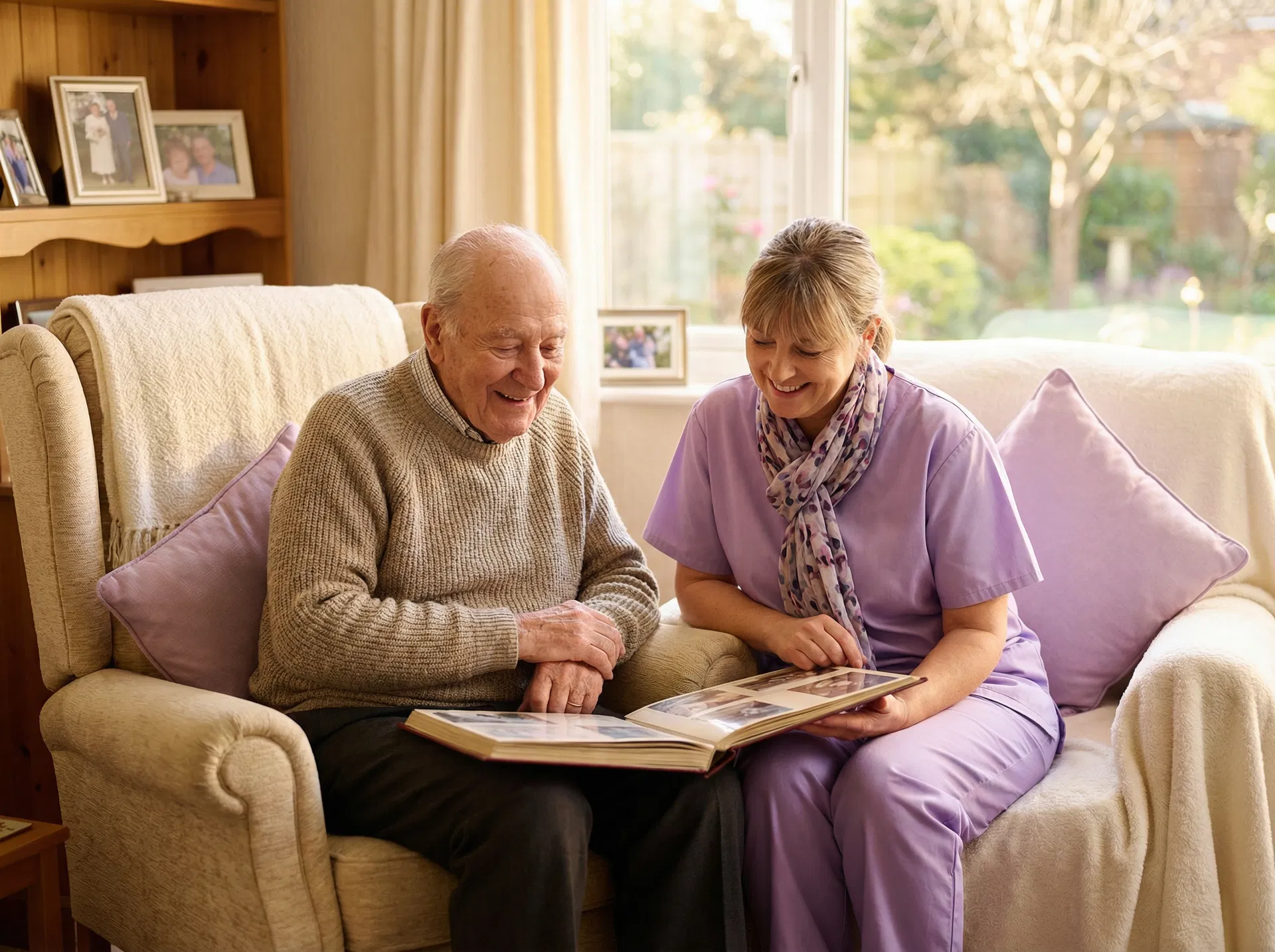 Compassionate caregiver with a senior client