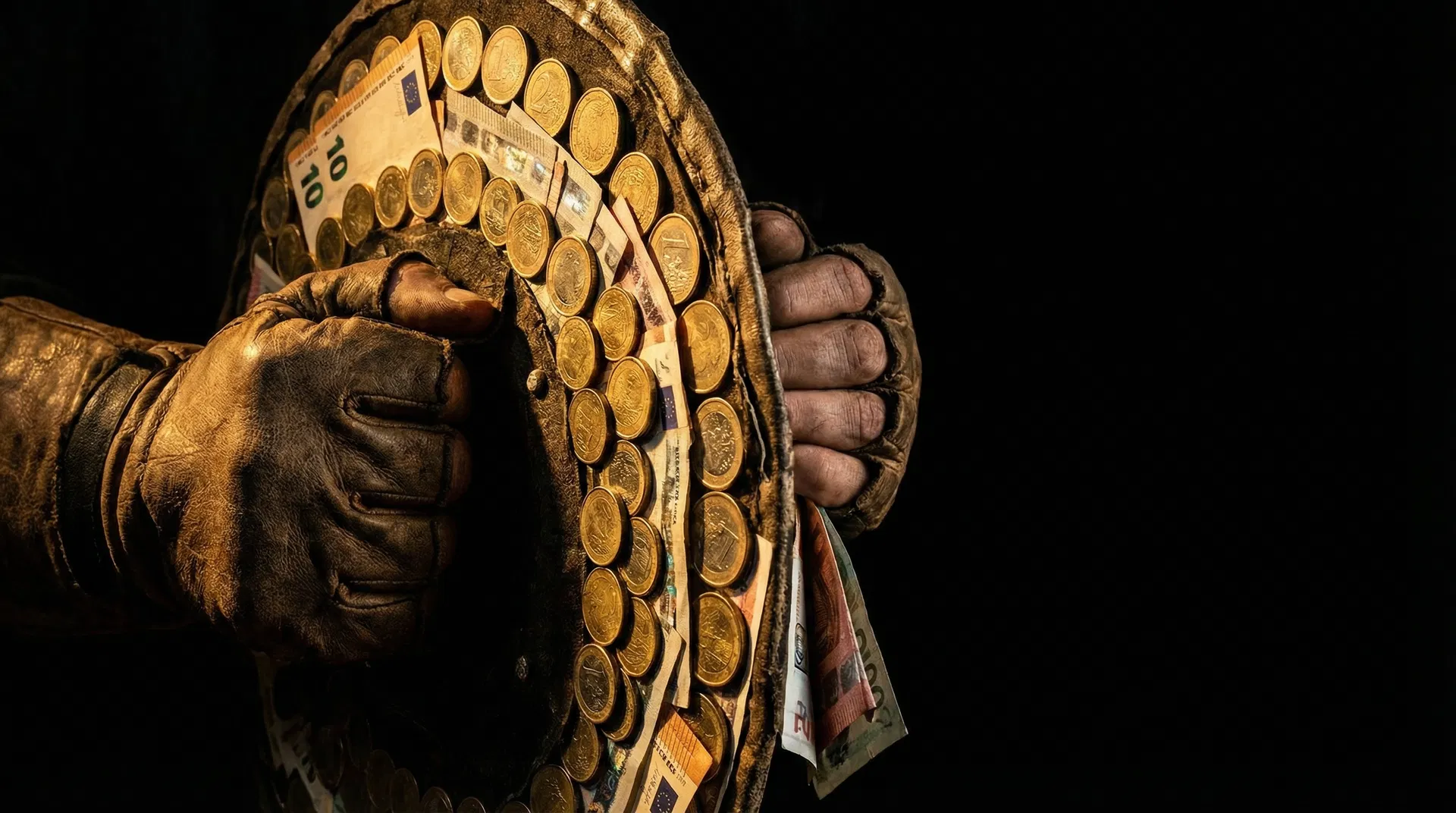 Escudo financiero con monedas euro