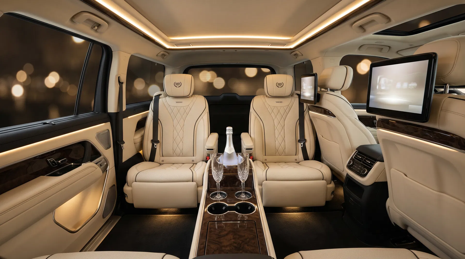 Luxury SUV interior with premium leather seats and champagne