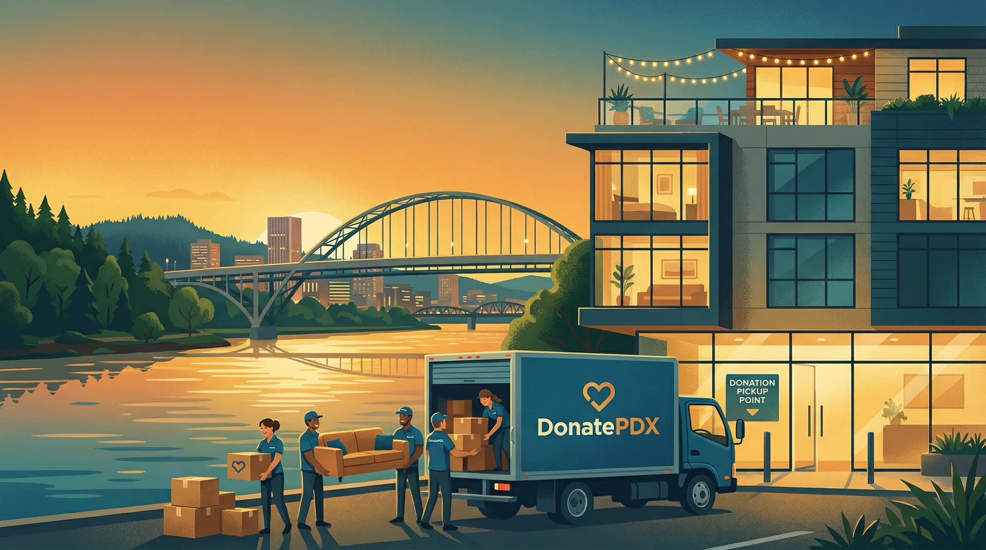 DonatePDX pickup at Rivage Portland waterfront apartments