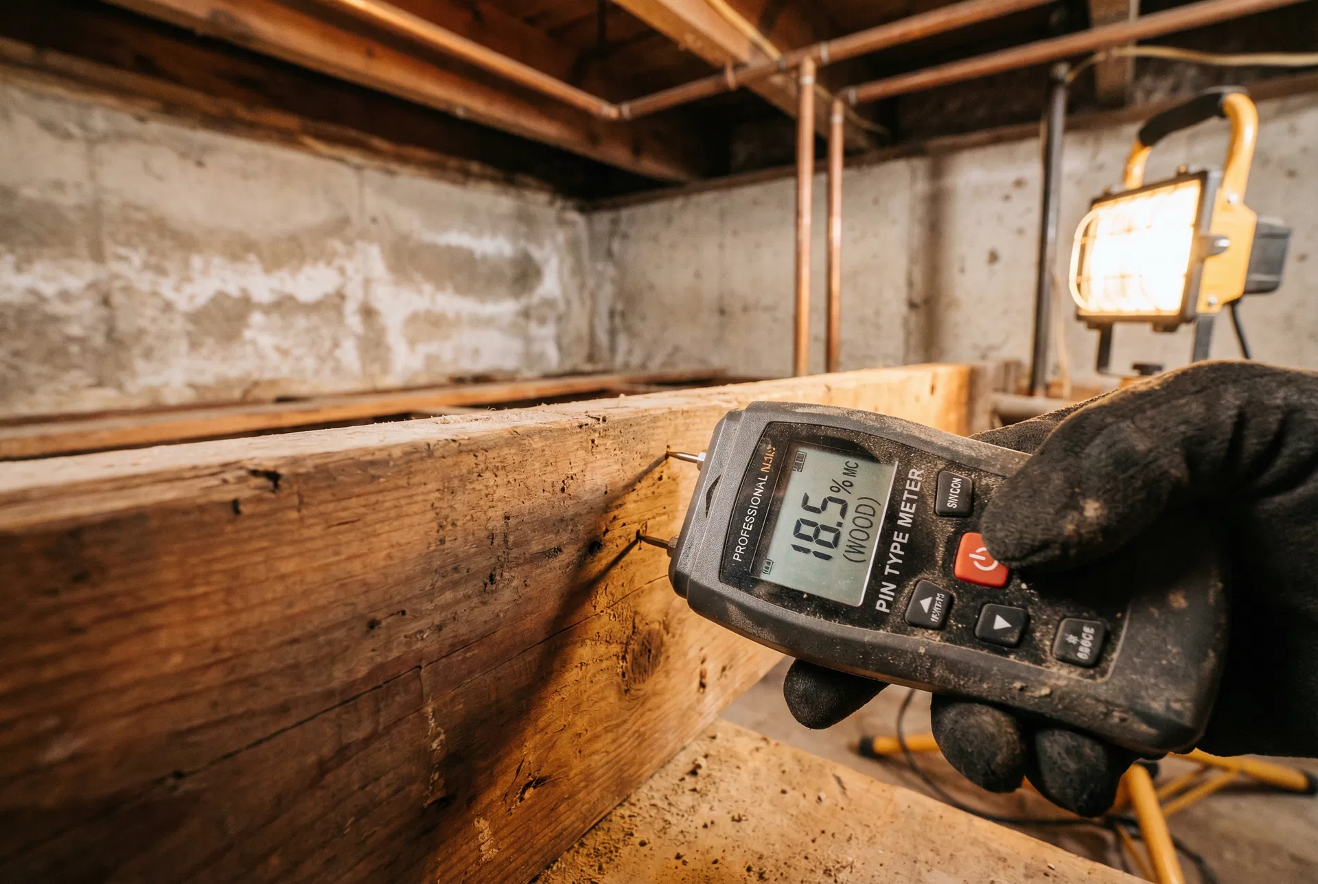 Moisture meter being used during a home inspection