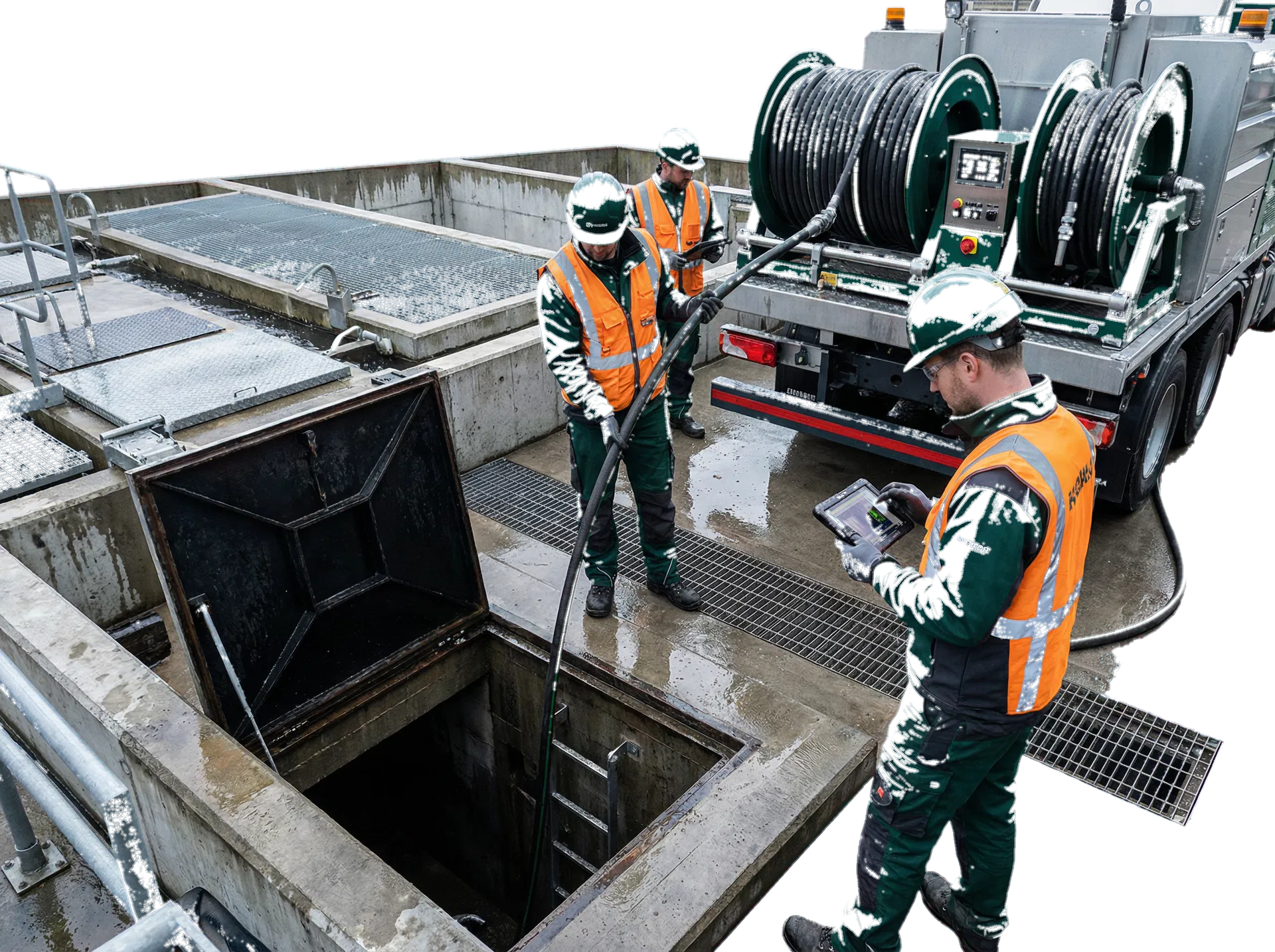 Industrial sewer cleaning equipment in a concrete infrastructure environment
