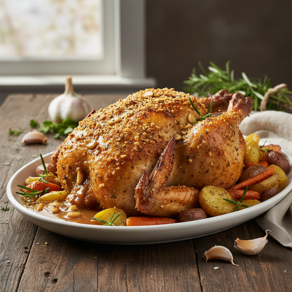 Foto da receita Frango Assado com Crosta de Alho