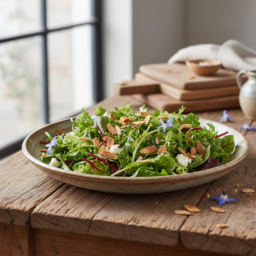 Foto da receita Salada de Folhas com Amêndoas Defumadas