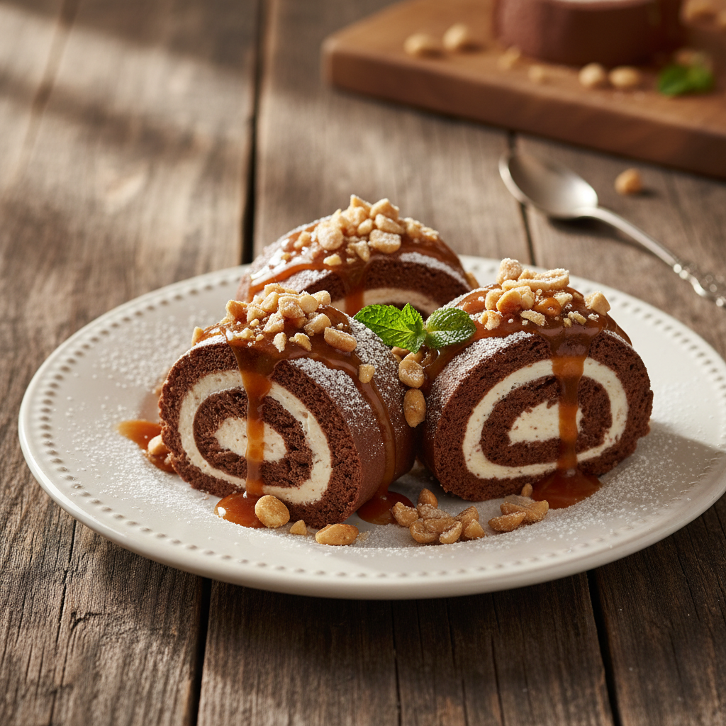 Foto da receita Rocamboles de Chocolate com Amendoim Caramelizado