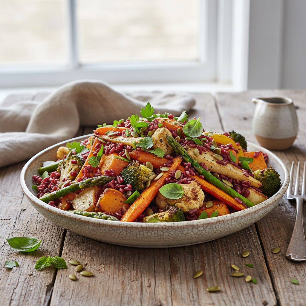 Foto da receita Salada de Arroz Vermelho com Legumes Assados