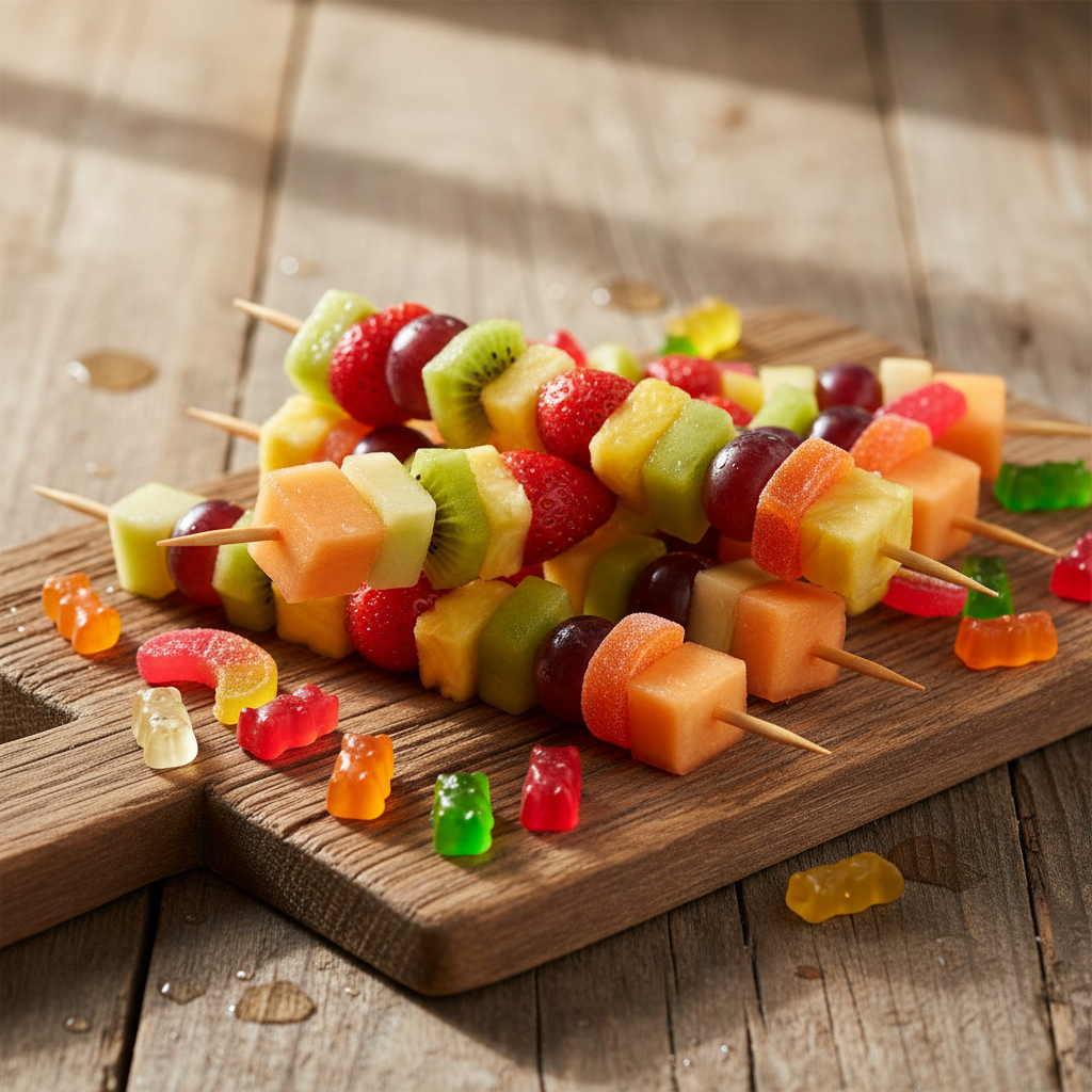 Foto da receita Espetinho de Frutas com Balas de Goma