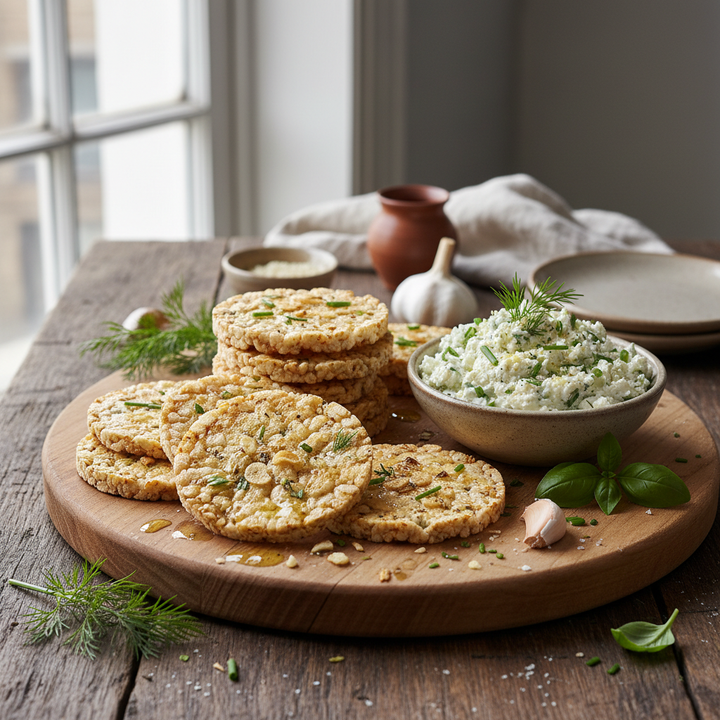 Foto da receita Biscoitos de Arroz Alho com Pasta de Ricota e Ervas
