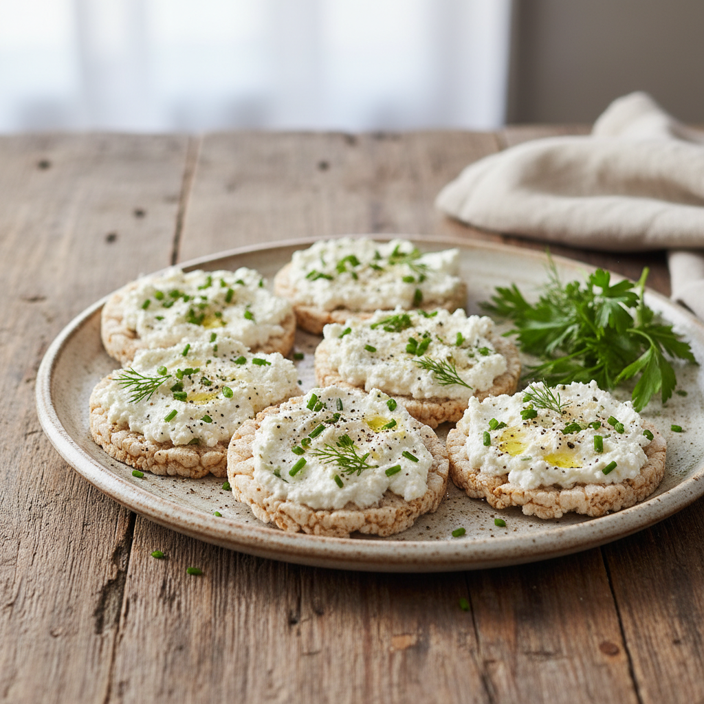 Foto da receita Biscoito de Arroz com Patê de Ricota e Ervas
