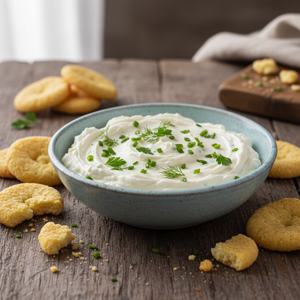 Foto da receita Creme de Requeijão com Ervas e Biscoito de Polvilho