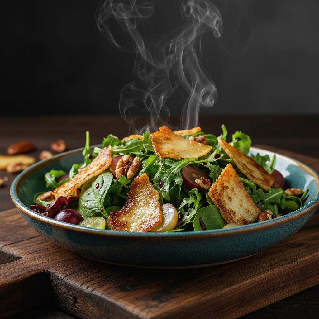 Foto da receita Salada Verde com Chips de Provolone ao Vinho