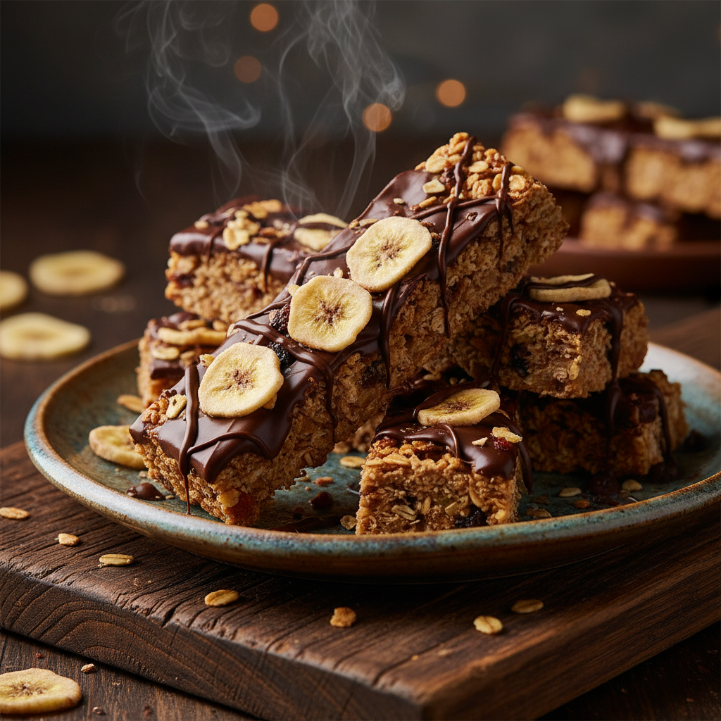 Foto da receita Barrinhas de Granola com Confeito de Banana e Chocolate