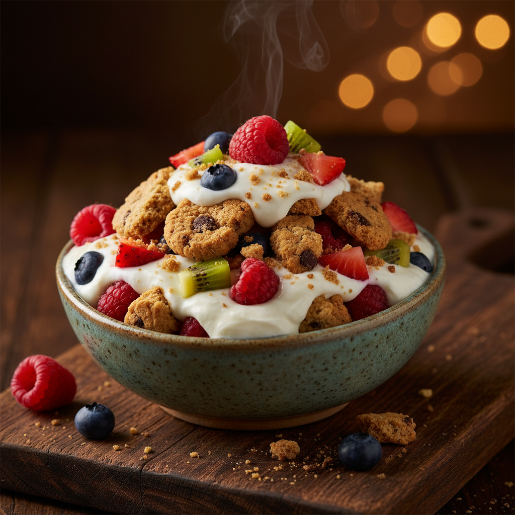 Foto da receita Parfait de Iogurte Vegetal com Cookies e Frutas